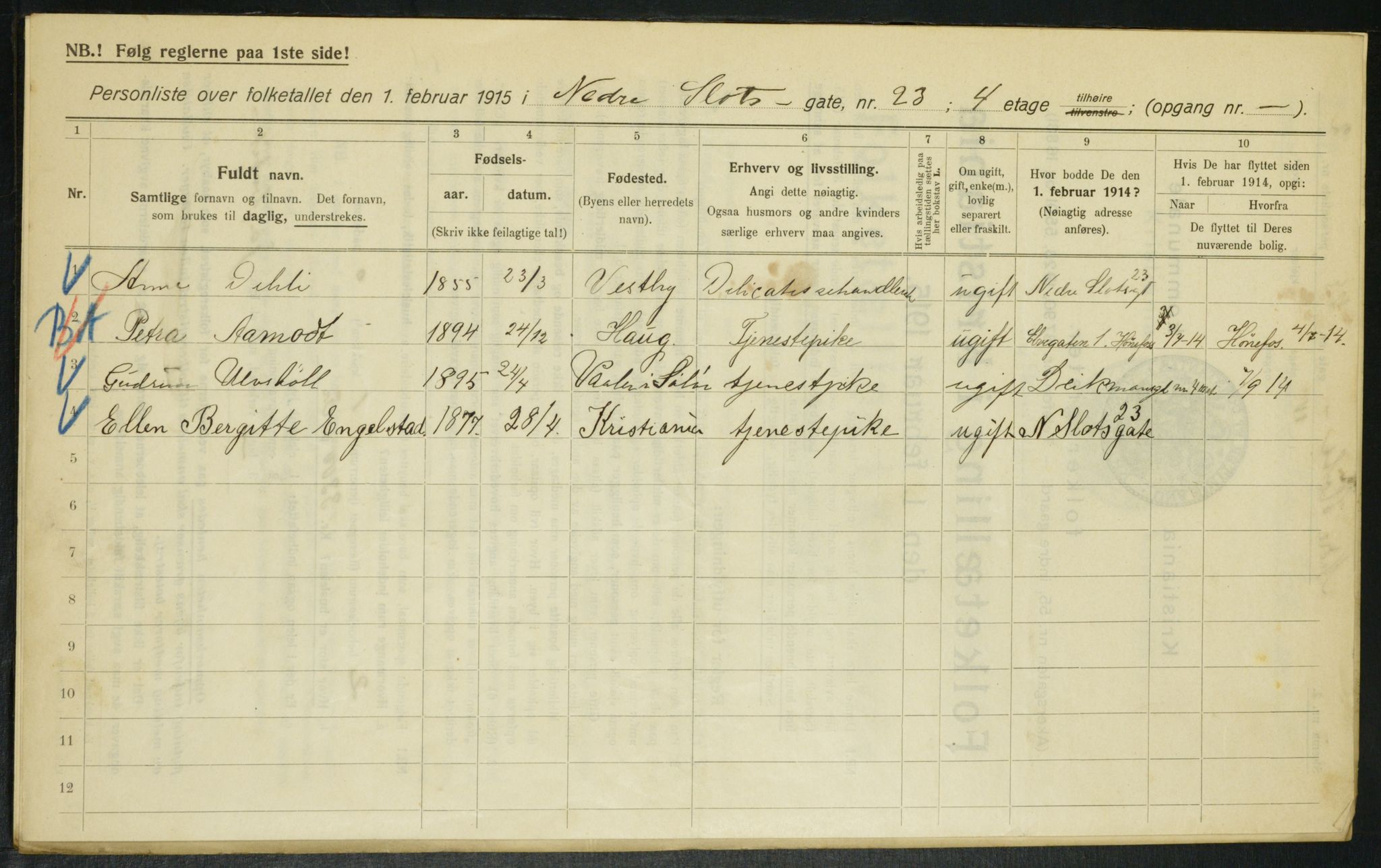 OBA, Municipal Census 1915 for Kristiania, 1915, p. 68959