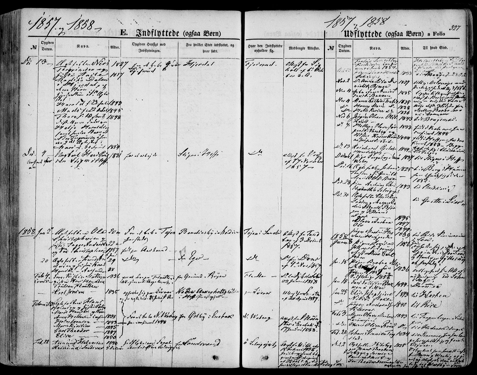 Sande Kirkebøker, SAKO/A-53/F/Fa/L0004: Parish register (official) no. 4, 1847-1864, p. 327