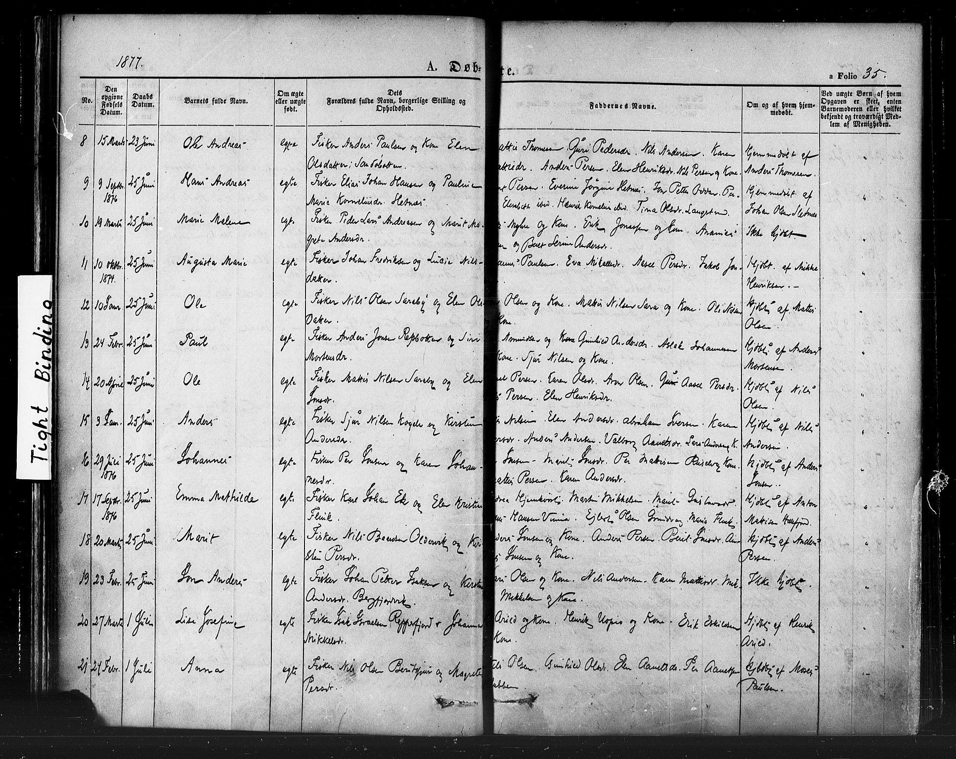 Hammerfest sokneprestkontor, SATØ/S-1347/H/Ha/L0007.kirke: Parish register (official) no. 7, 1869-1884, p. 35