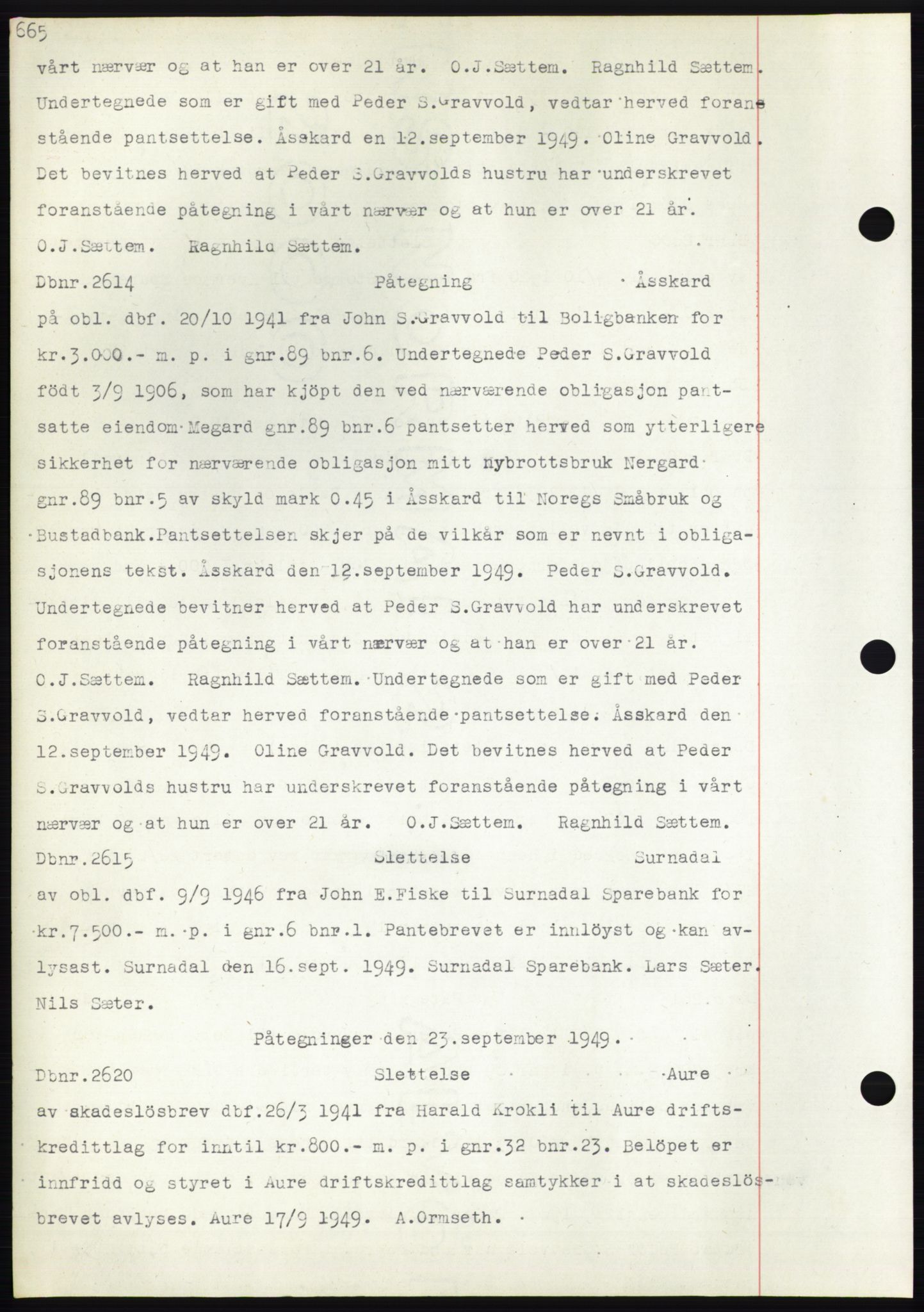 Nordmøre sorenskriveri, AV/SAT-A-4132/1/2/2Ca: Mortgage book no. C82b, 1946-1951, Diary no: : 2614/1949