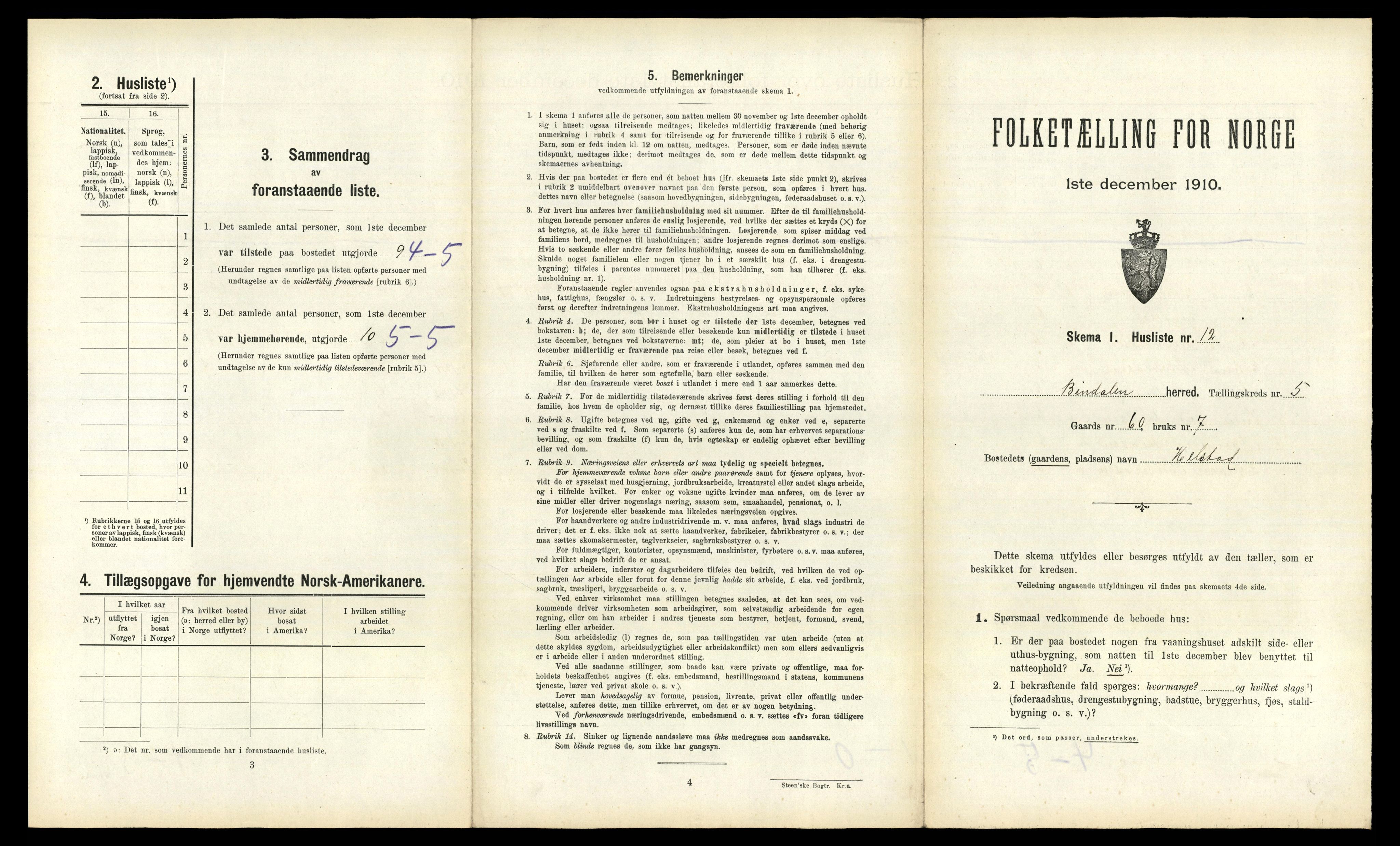 RA, 1910 census for Bindal, 1910, p. 448