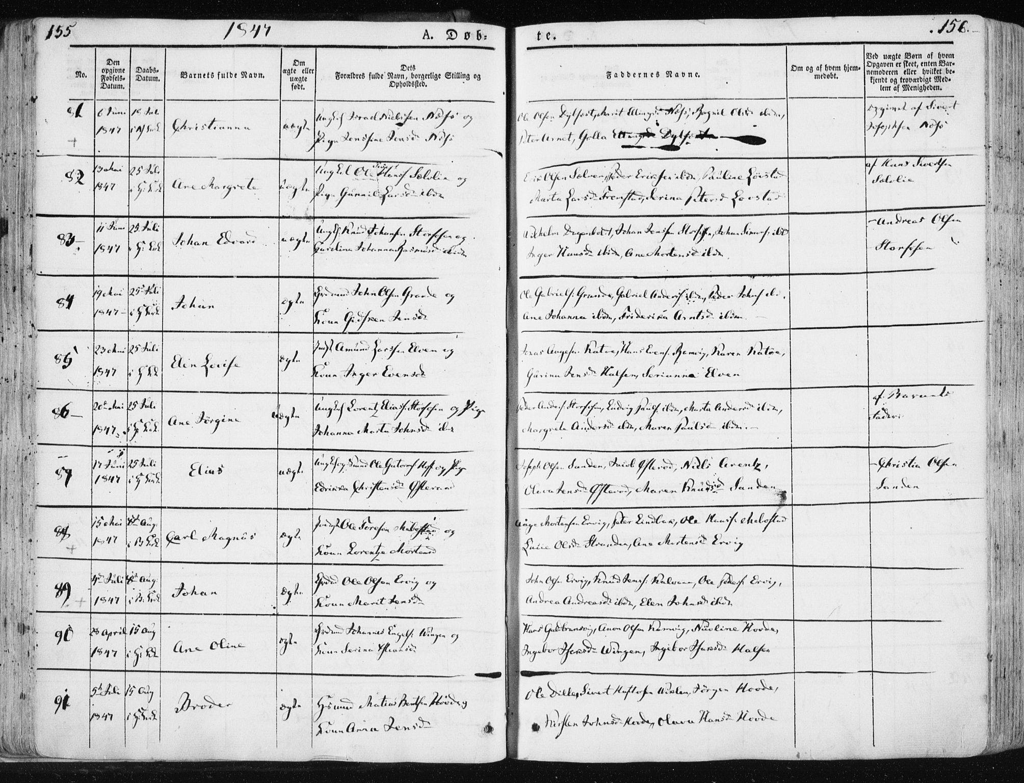 Ministerialprotokoller, klokkerbøker og fødselsregistre - Sør-Trøndelag, SAT/A-1456/659/L0736: Parish register (official) no. 659A06, 1842-1856, p. 155-156