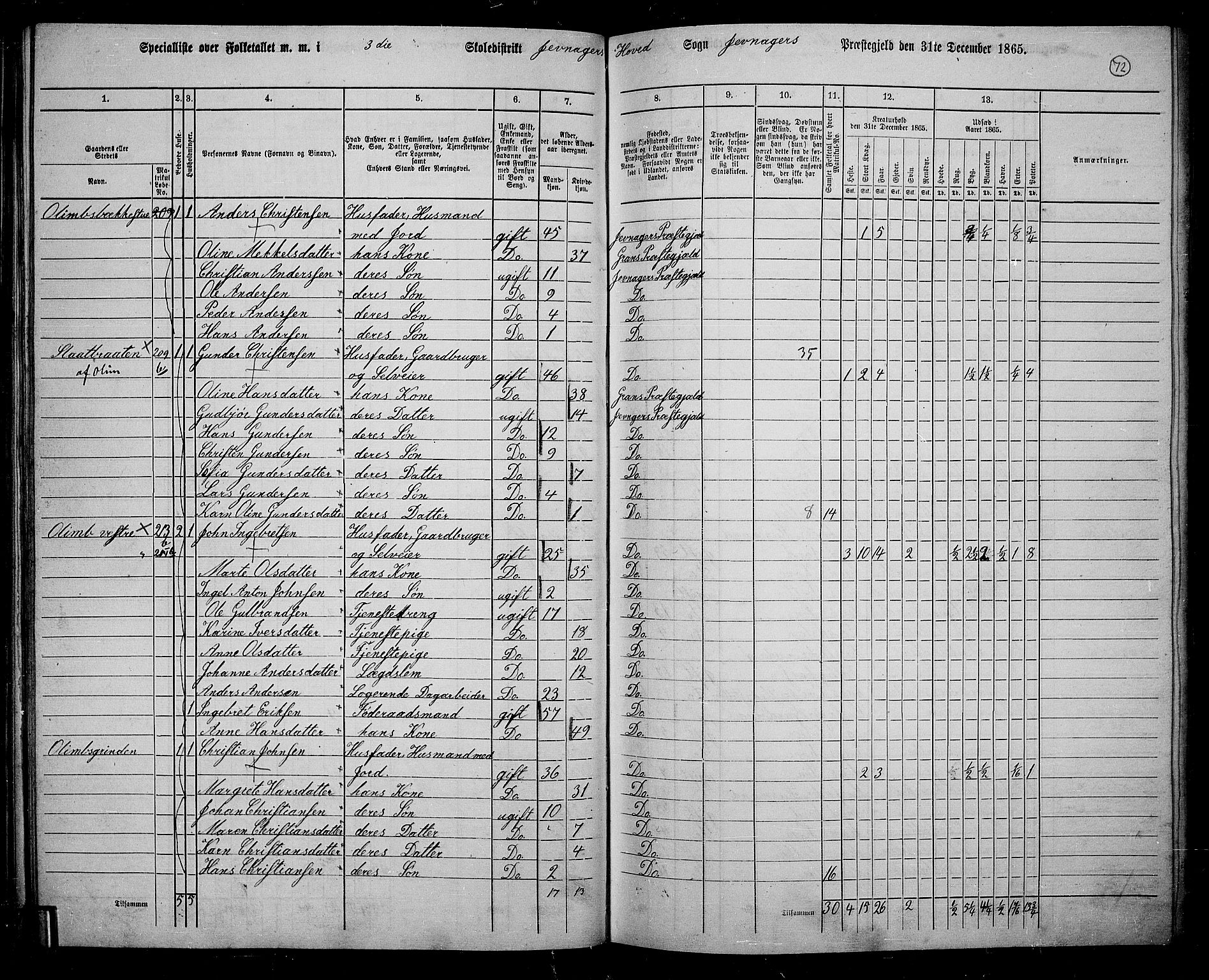 RA, 1865 census for Jevnaker, 1865, p. 70