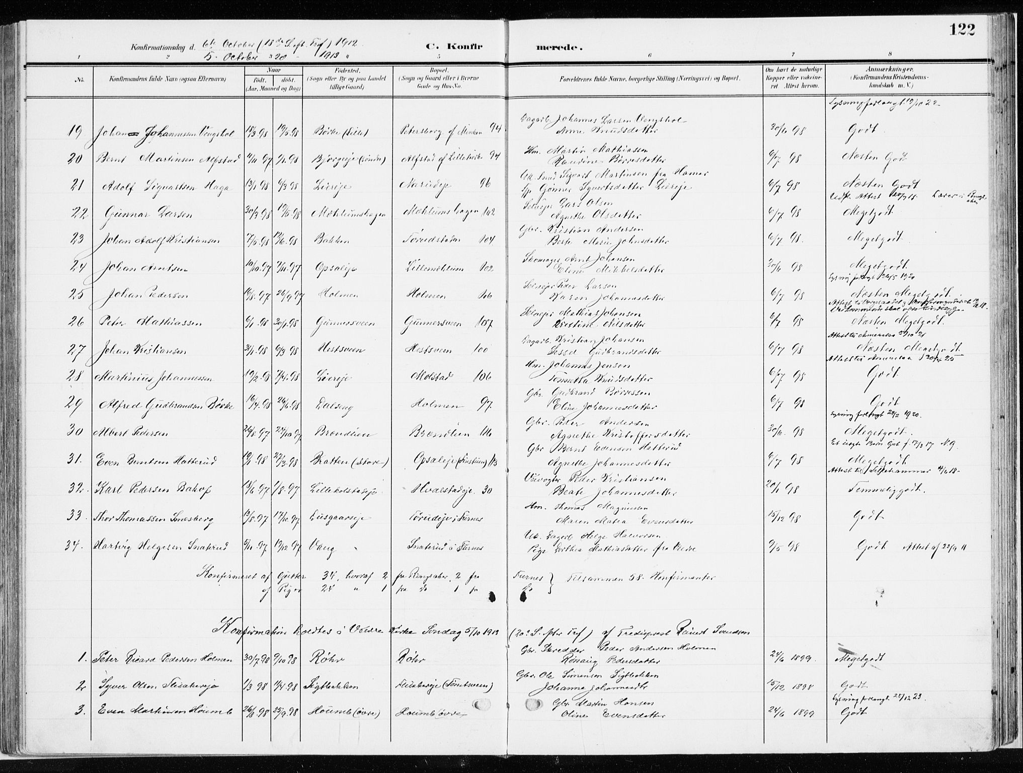 Ringsaker prestekontor, SAH/PREST-014/K/Ka/L0019: Parish register (official) no. 19, 1905-1920, p. 122