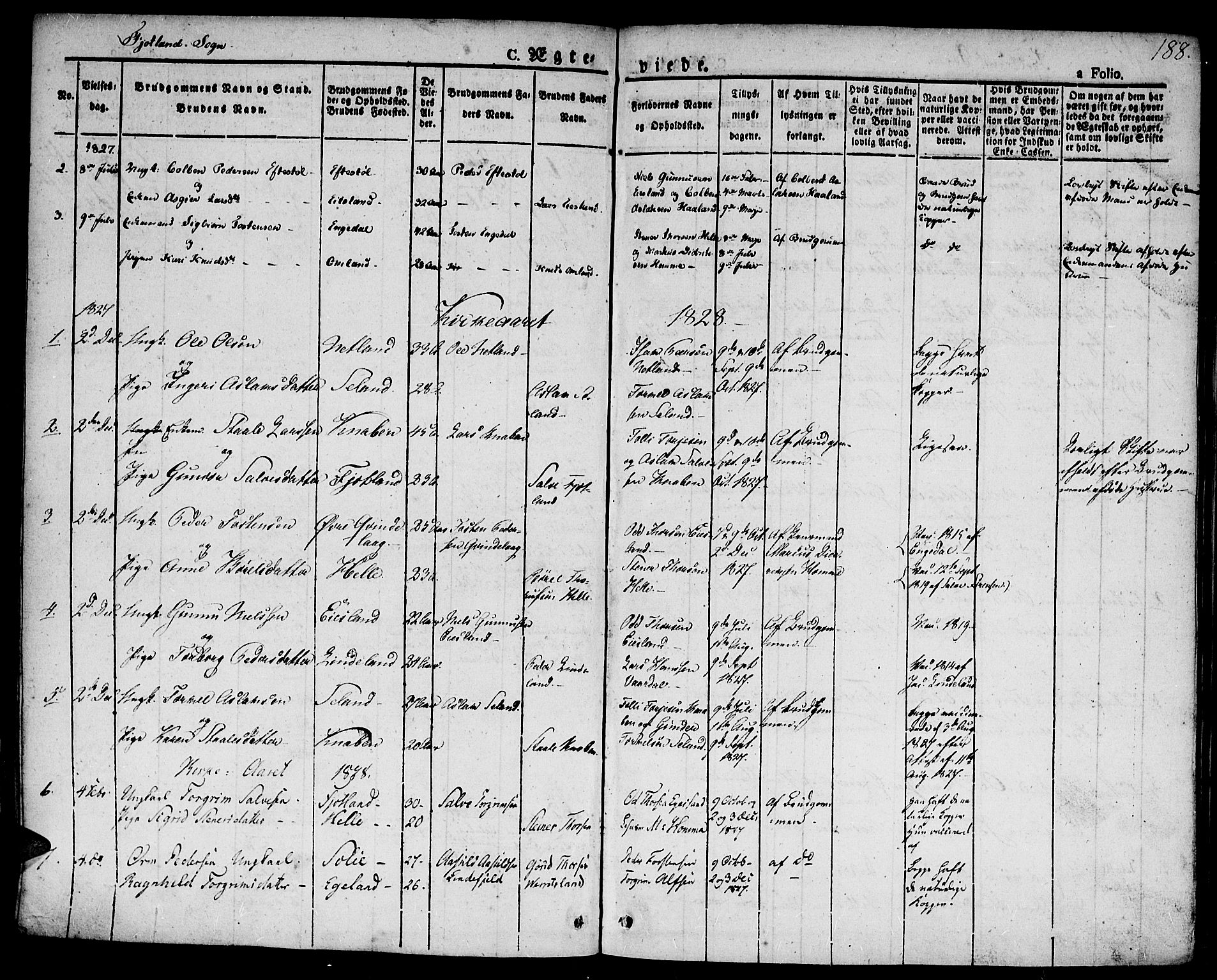 Hægebostad sokneprestkontor, AV/SAK-1111-0024/F/Fa/Faa/L0003: Parish register (official) no. A 3 /2, 1825-1840, p. 188