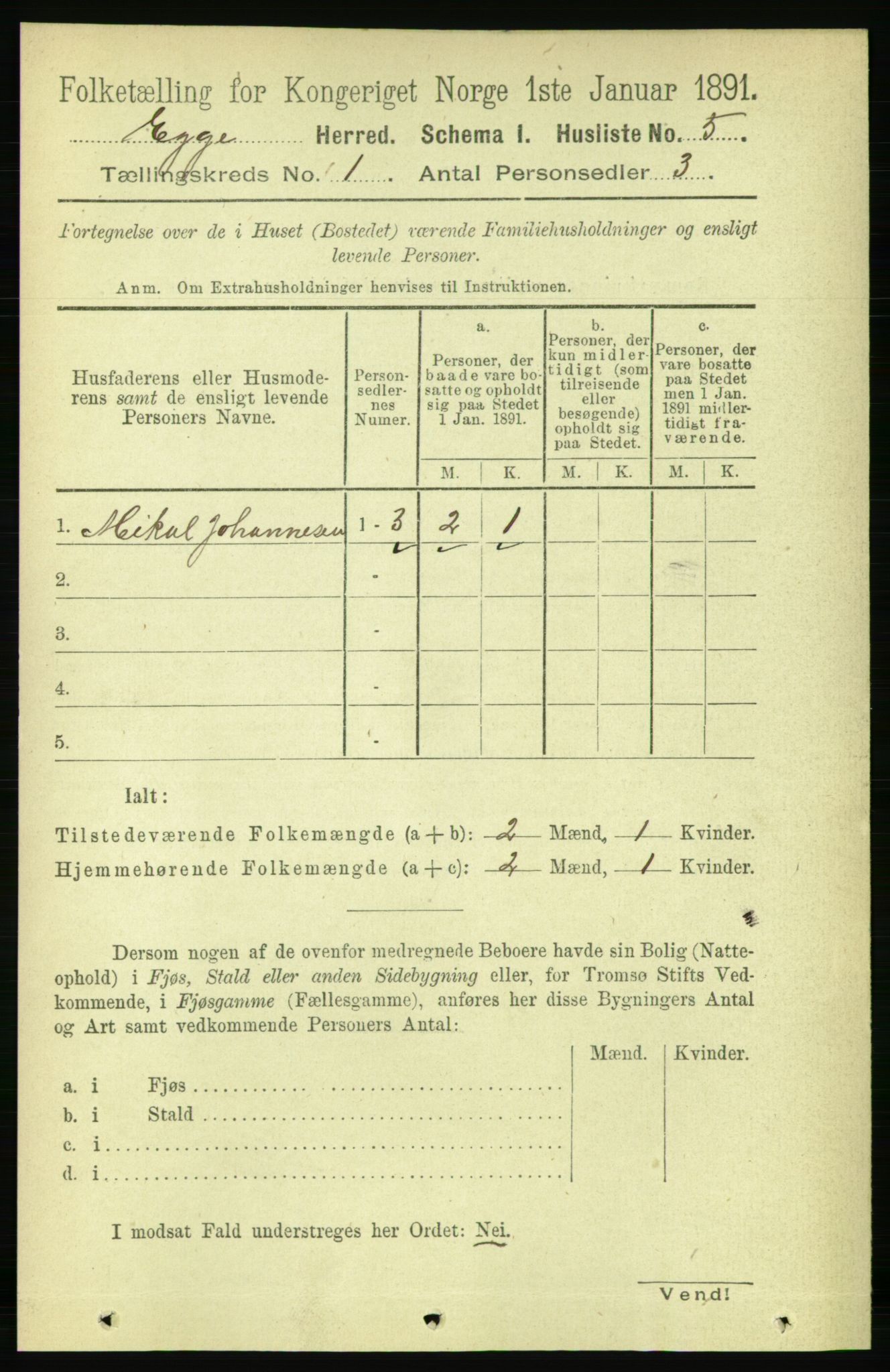 RA, 1891 census for 1733 Egge, 1891, p. 19