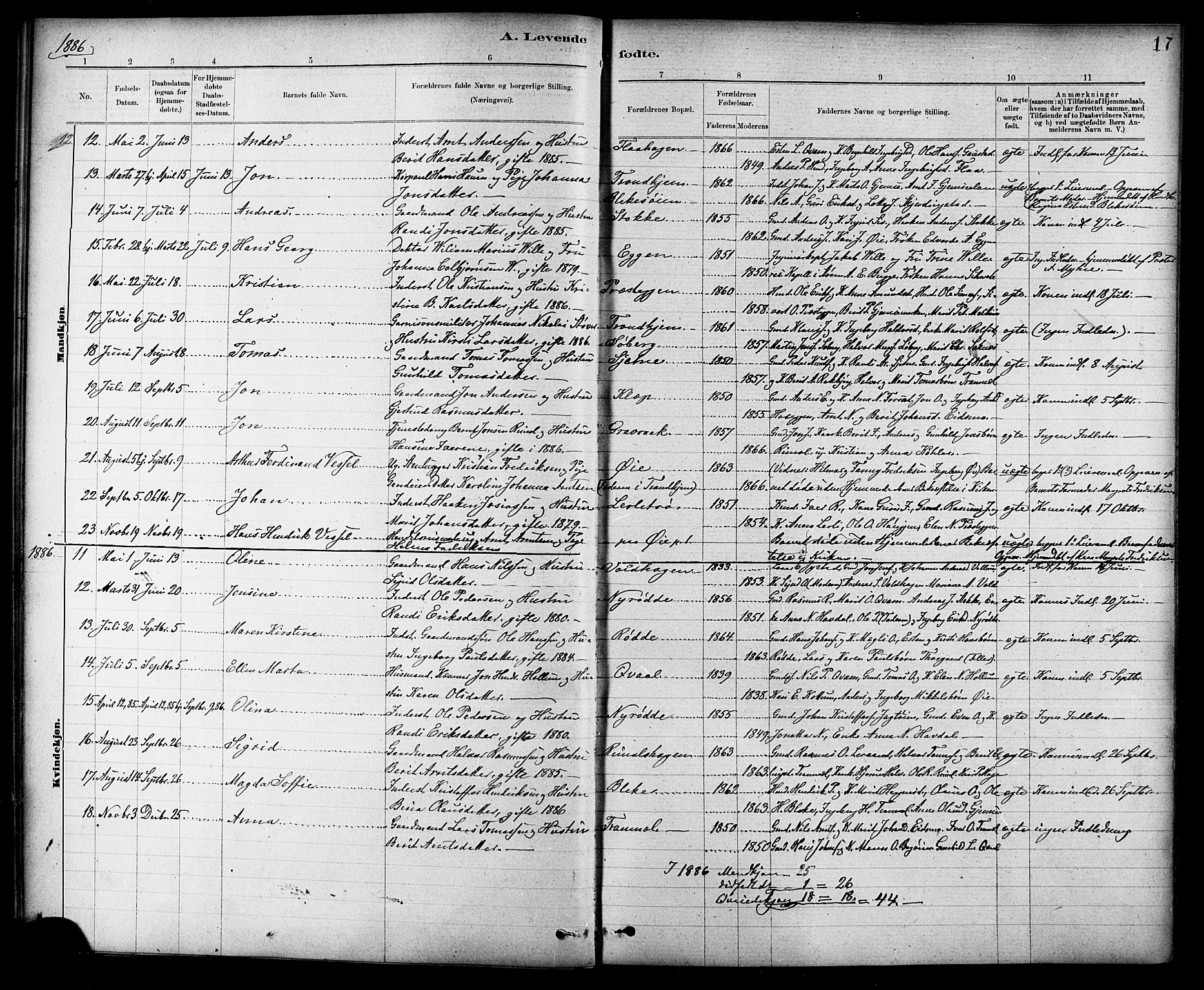 Ministerialprotokoller, klokkerbøker og fødselsregistre - Sør-Trøndelag, SAT/A-1456/691/L1094: Parish register (copy) no. 691C05, 1879-1911, p. 17