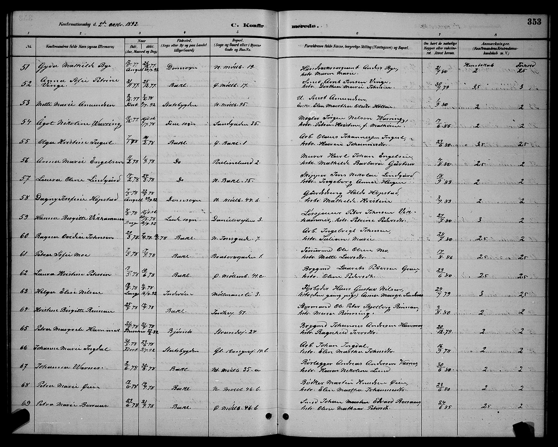 Ministerialprotokoller, klokkerbøker og fødselsregistre - Sør-Trøndelag, SAT/A-1456/604/L0222: Parish register (copy) no. 604C05, 1886-1895, p. 353