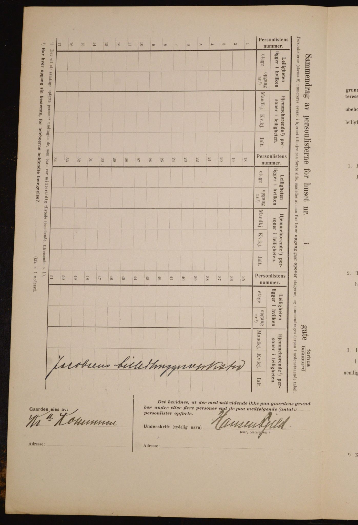 OBA, Municipal Census 1910 for Kristiania, 1910, p. 5276