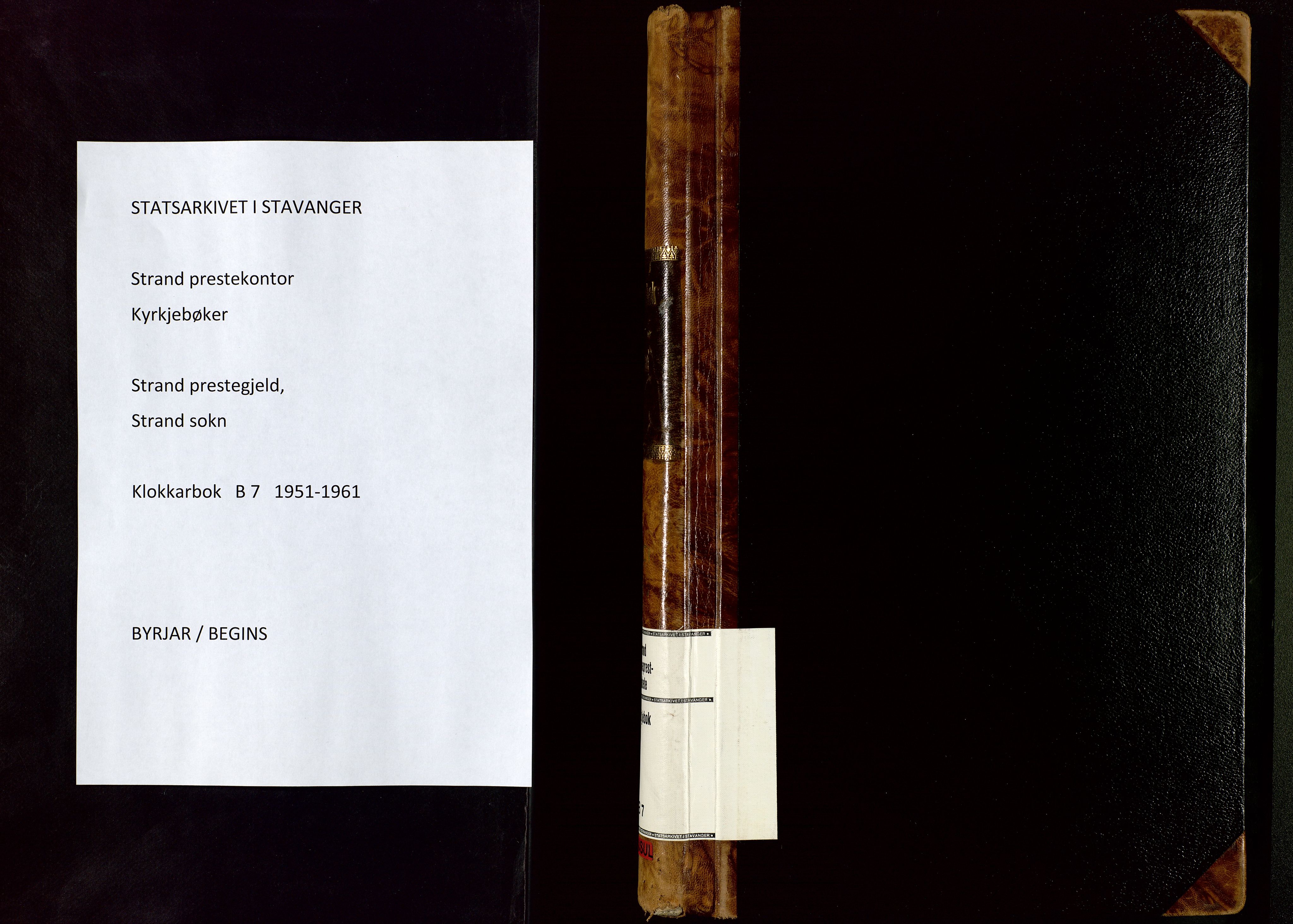 Strand sokneprestkontor, SAST/A-101828/H/Ha/Hab/L0007: Parish register (copy) no. B 7, 1951-1961