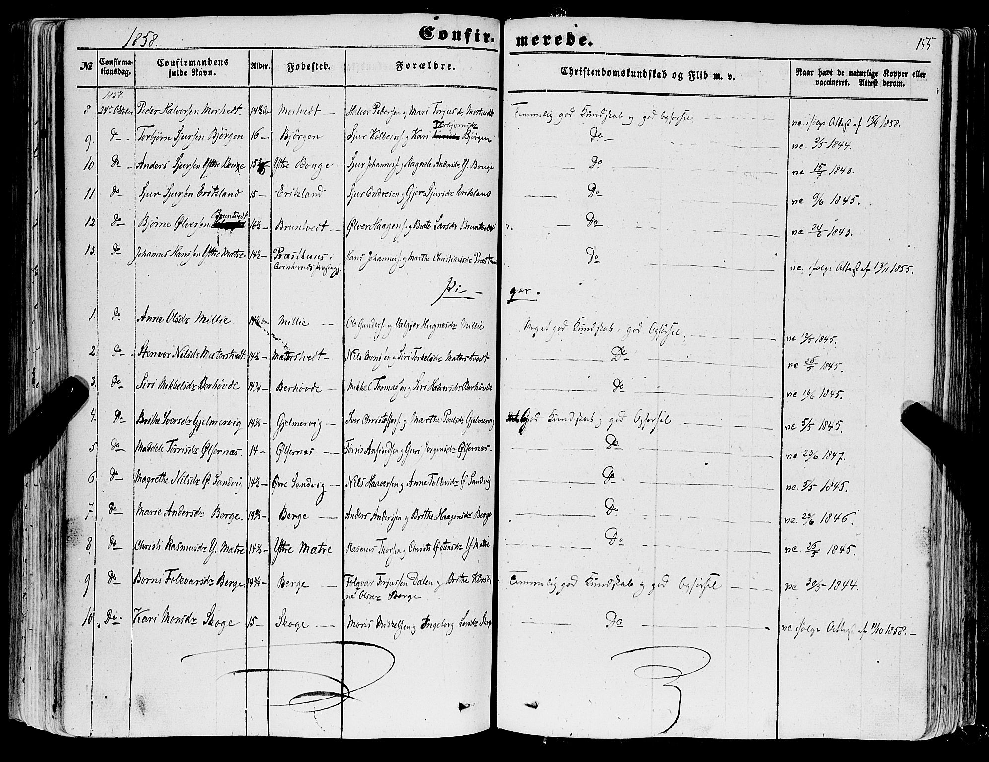 Skånevik sokneprestembete, SAB/A-77801/H/Haa: Parish register (official) no. A 5I, 1848-1869, p. 155