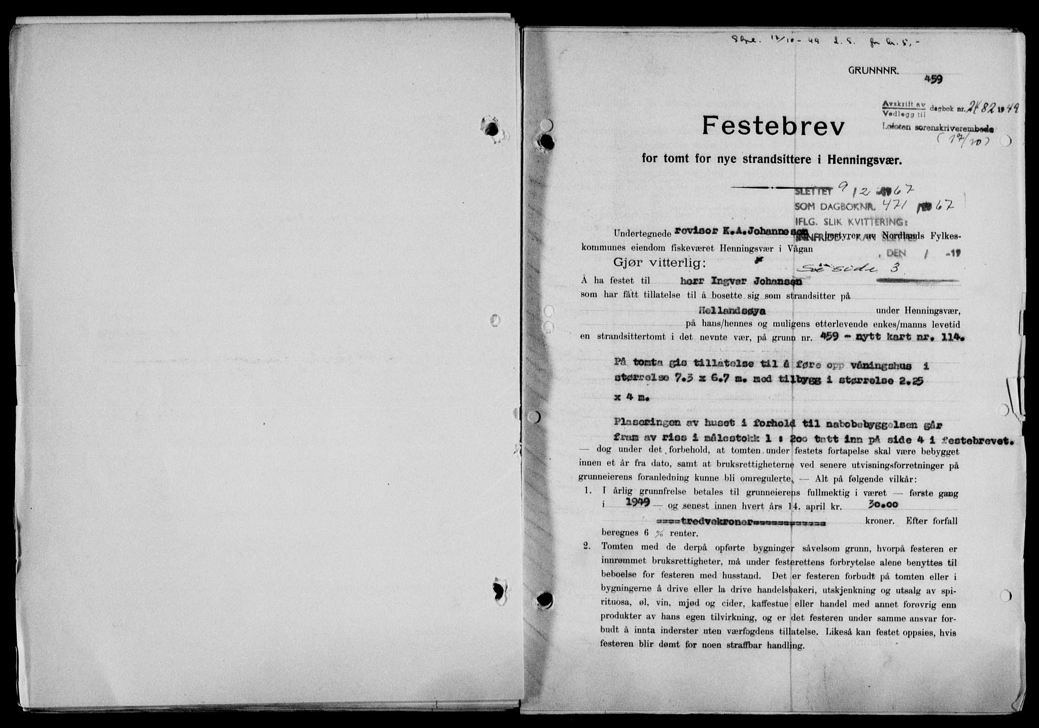 Lofoten sorenskriveri, SAT/A-0017/1/2/2C/L0022a: Mortgage book no. 22a, 1949-1950, Diary no: : 2482/1949