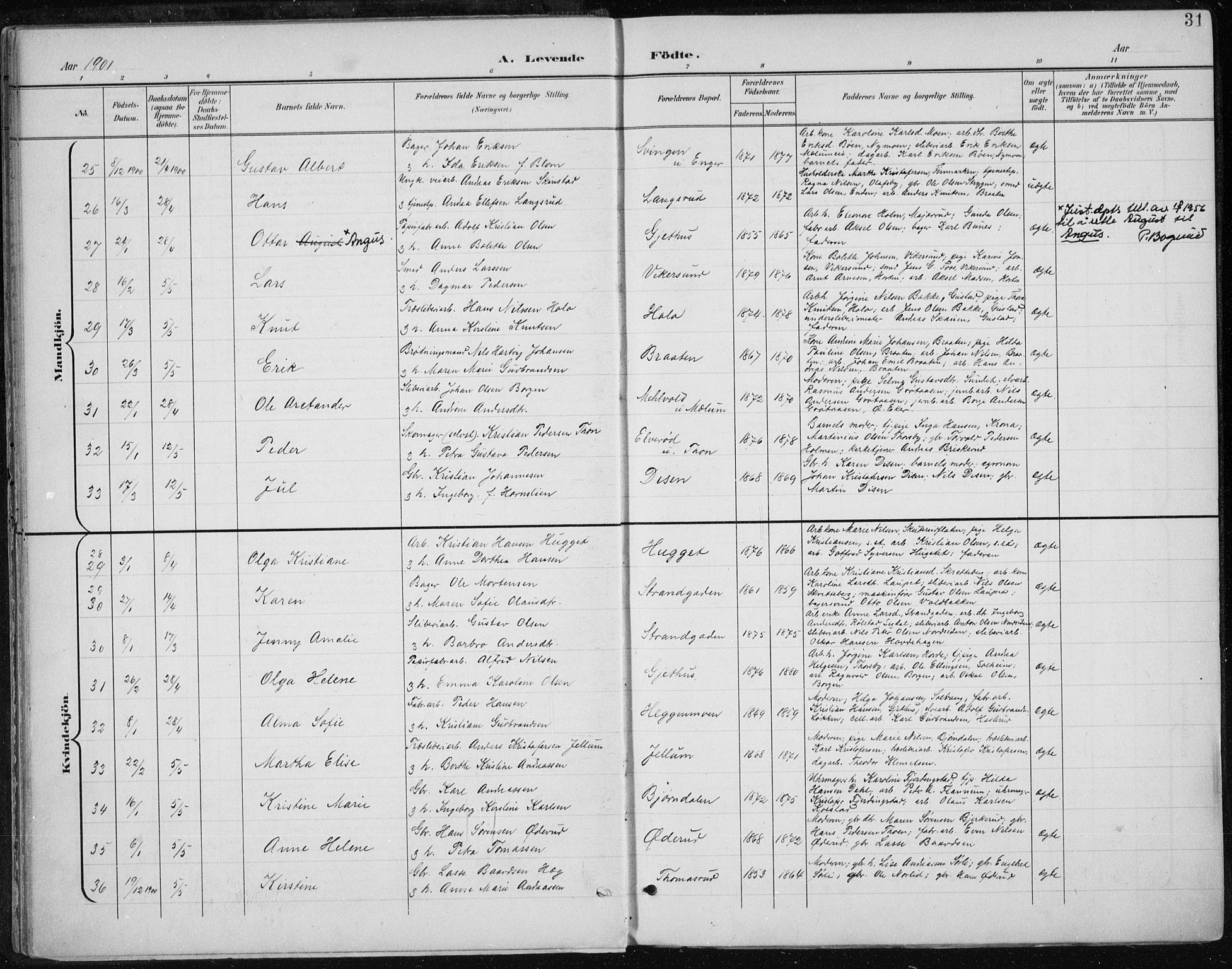 Modum kirkebøker, AV/SAKO-A-234/F/Fa/L0013: Parish register (official) no. 13, 1899-1907, p. 31