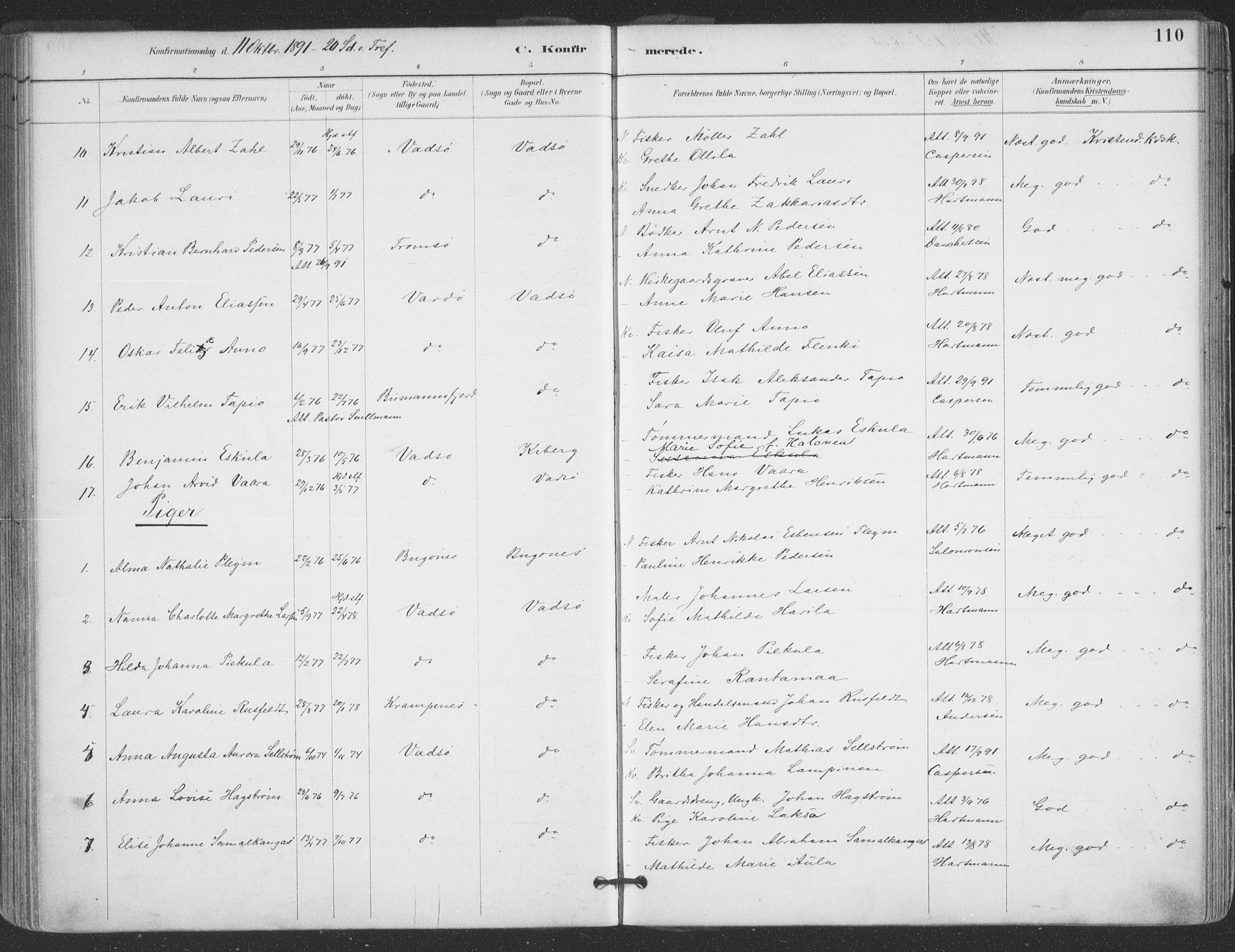 Vadsø sokneprestkontor, SATØ/S-1325/H/Ha/L0006kirke: Parish register (official) no. 6, 1885-1895, p. 110