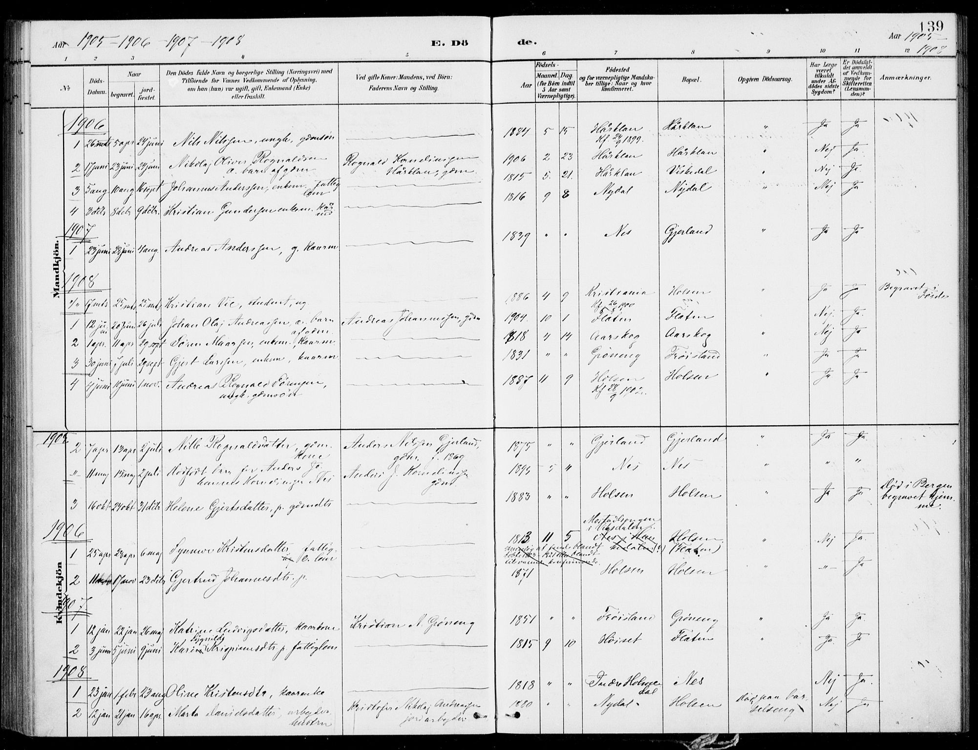 Førde sokneprestembete, SAB/A-79901/H/Haa/Haac/L0001: Parish register (official) no. C  1, 1881-1920, p. 139