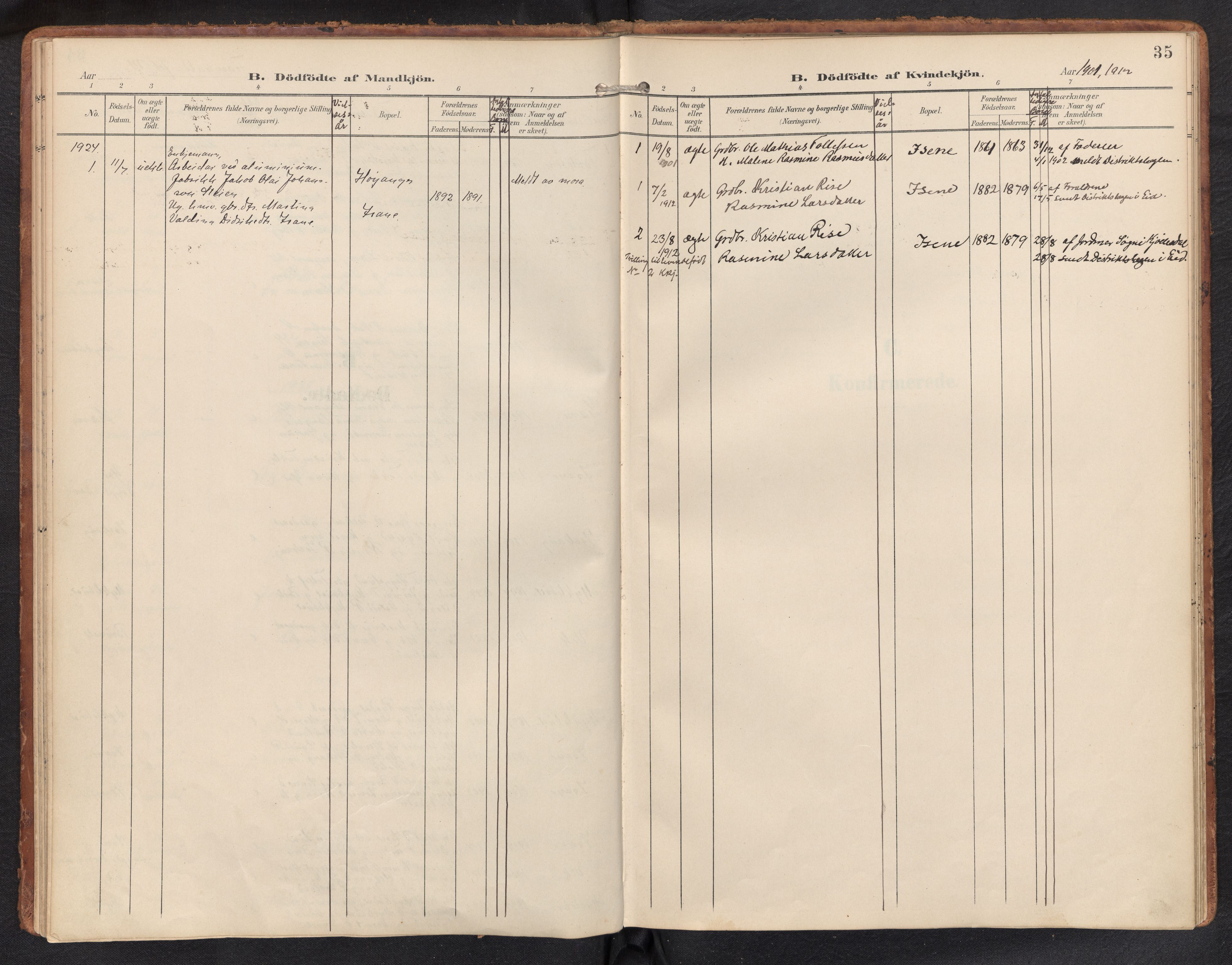 Davik sokneprestembete, SAB/A-79701/H/Haa/Haae/L0002: Parish register (official) no. E 2, 1901-1937, p. 34b-35a