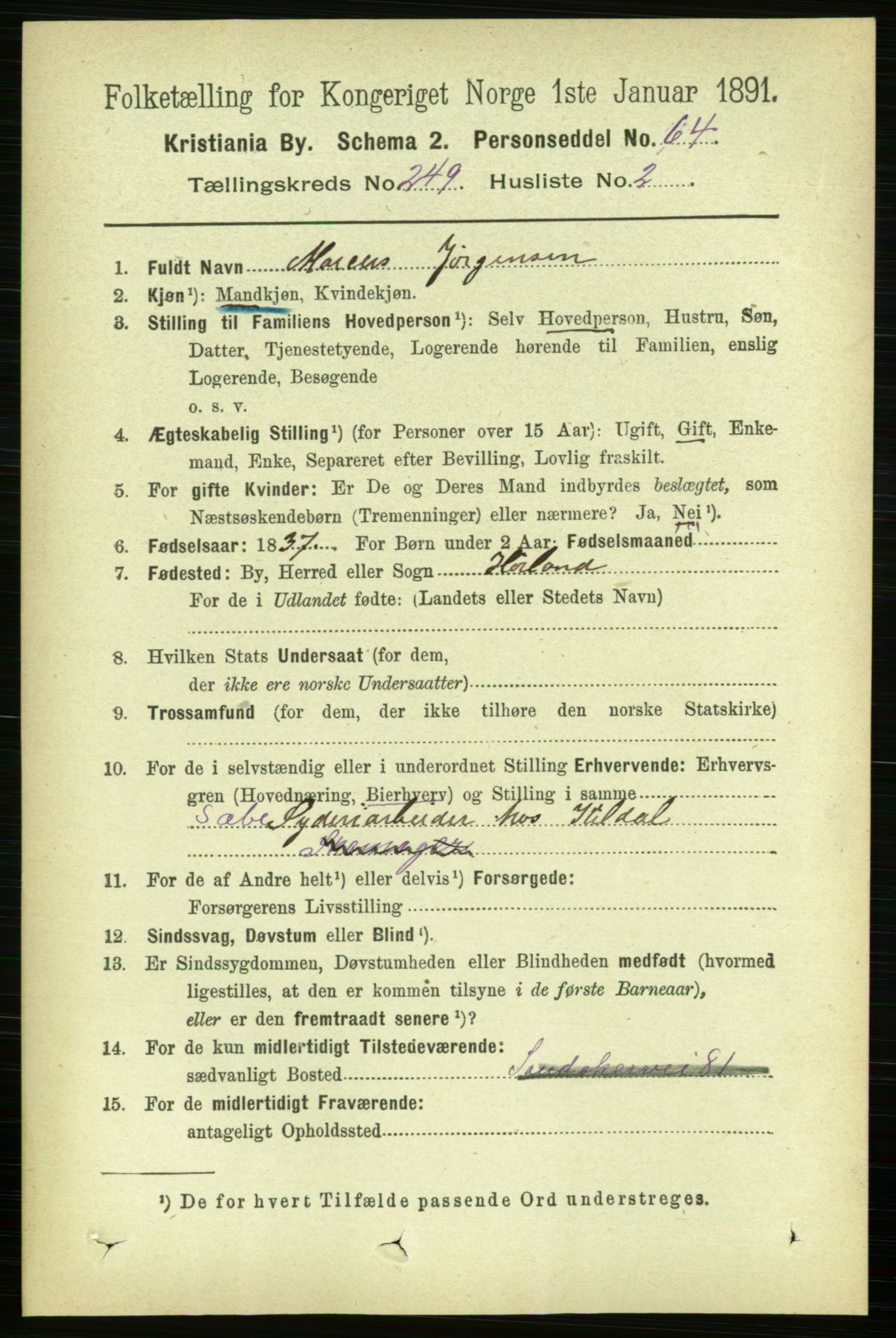 RA, 1891 census for 0301 Kristiania, 1891, p. 152385