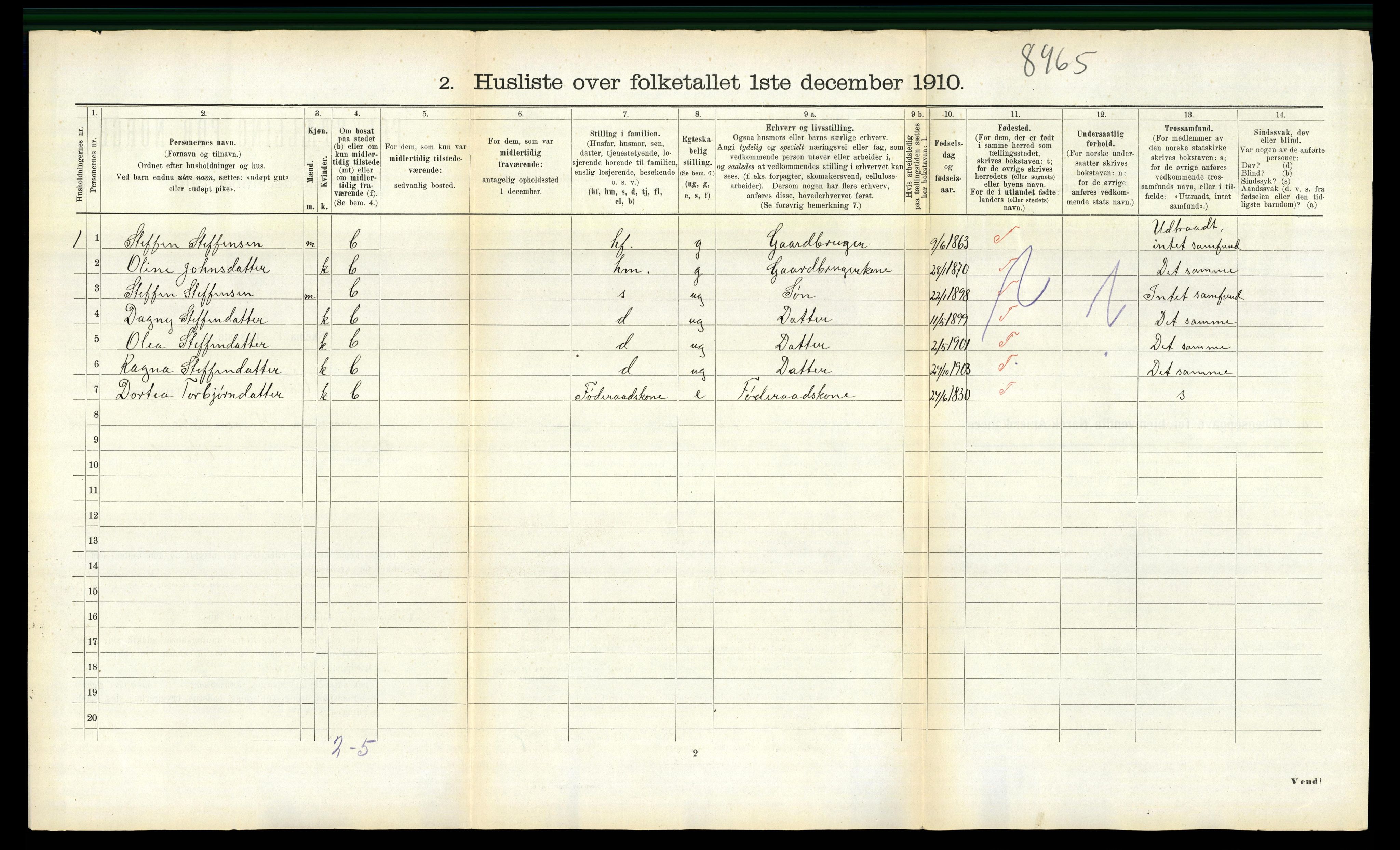 RA, 1910 census for Volda, 1910, p. 1353