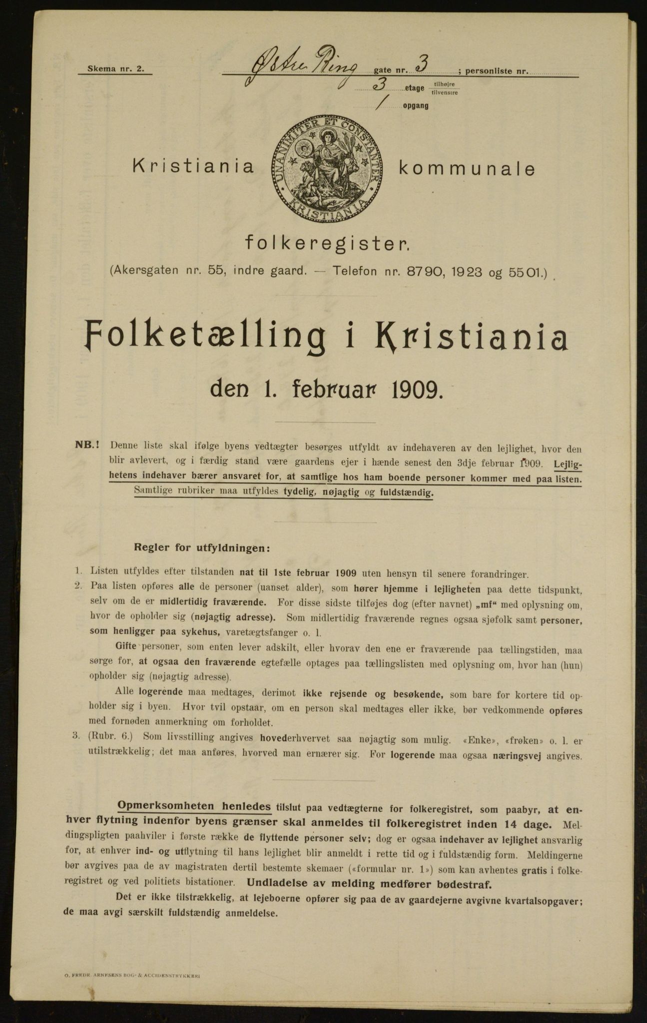 OBA, Municipal Census 1909 for Kristiania, 1909, p. 41445