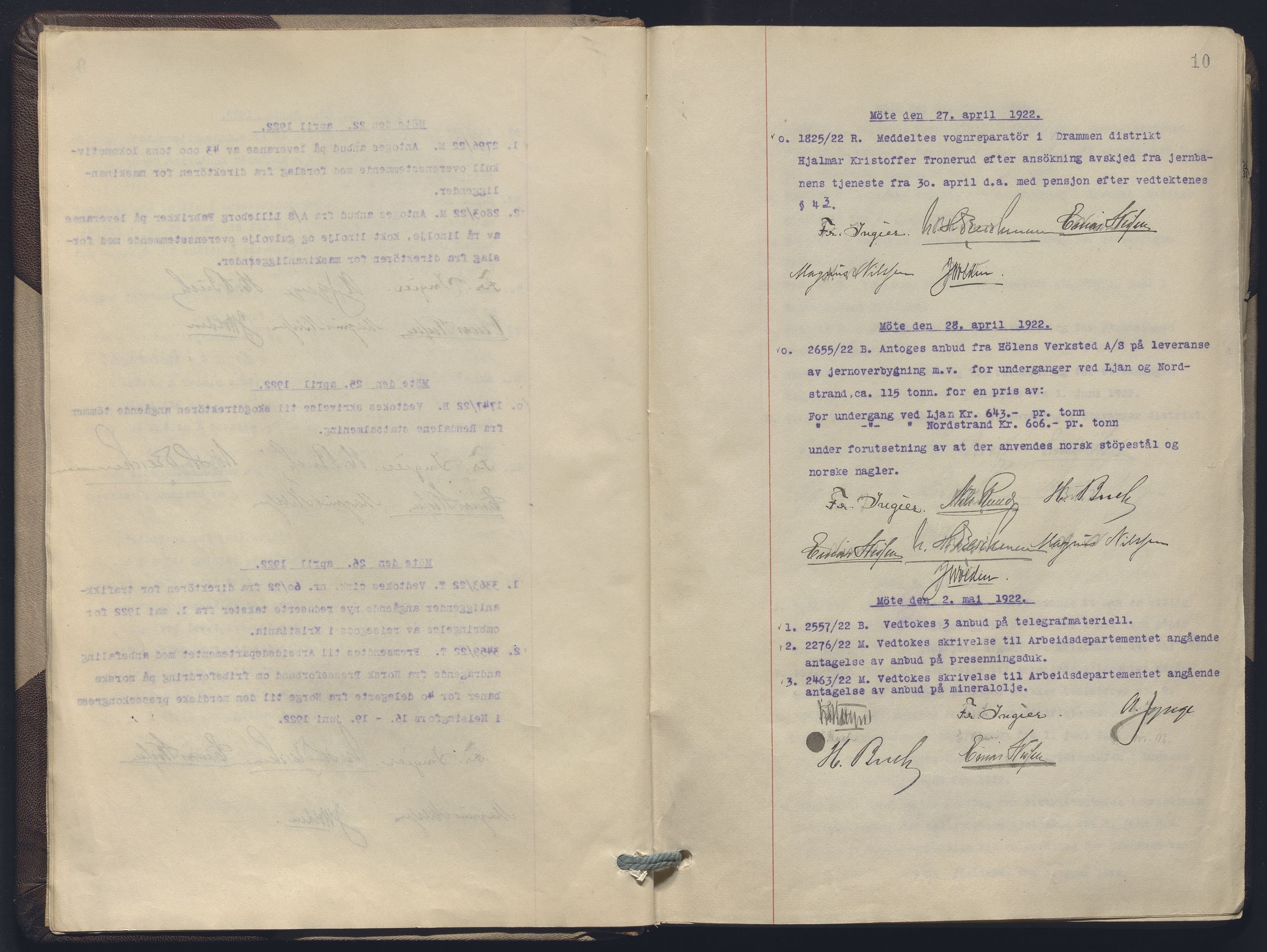 Norges statsbaner, Administrasjons- økonomi- og personalavdelingen, AV/RA-S-3412/A/Aa/L0019: Forhandlingsprotokoll, 1922-1924, p. 10