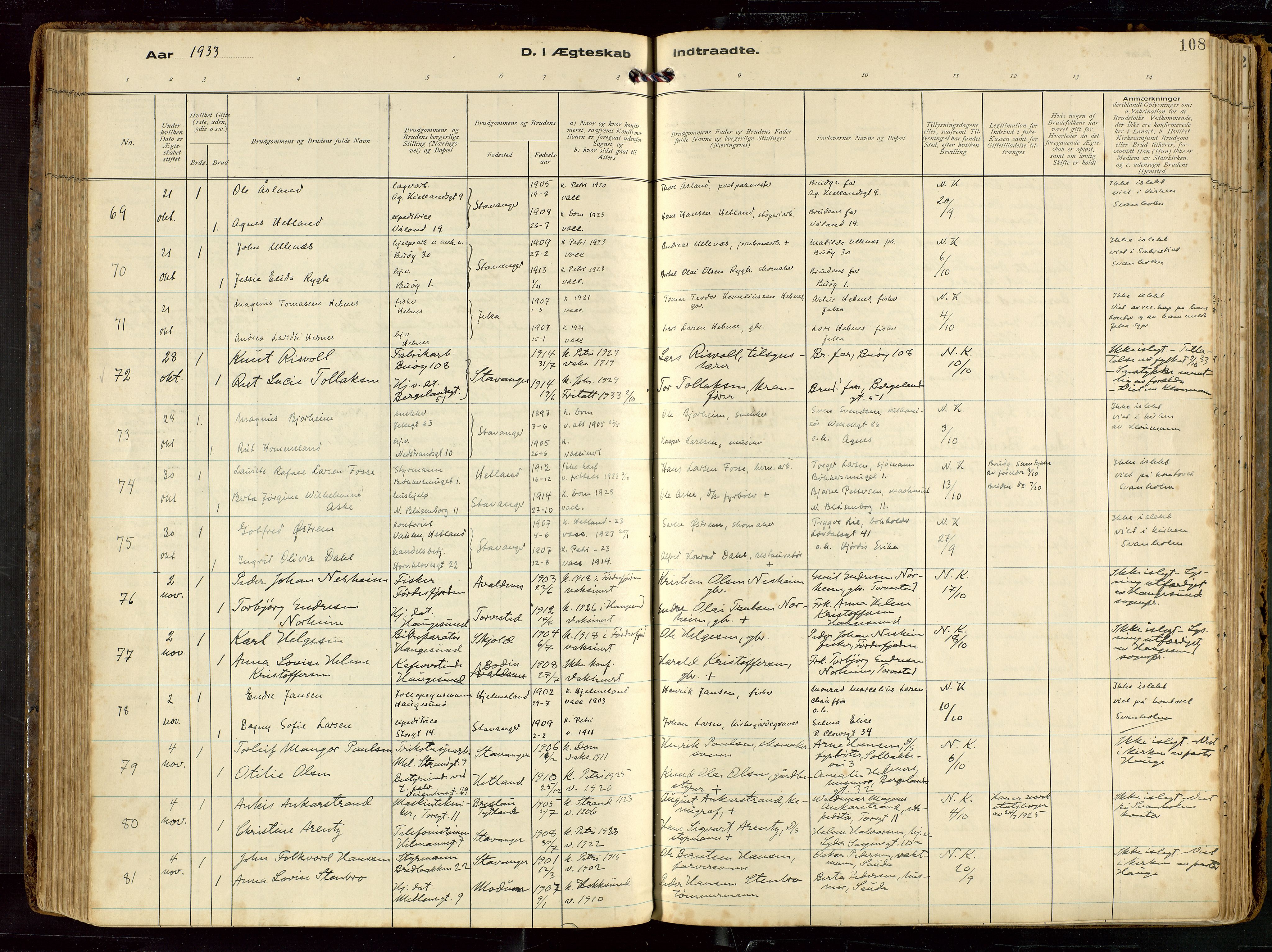 St. Petri sokneprestkontor, AV/SAST-A-101813/002/D/L0002: Parish register (official) no. A 27, 1921-1942, p. 108