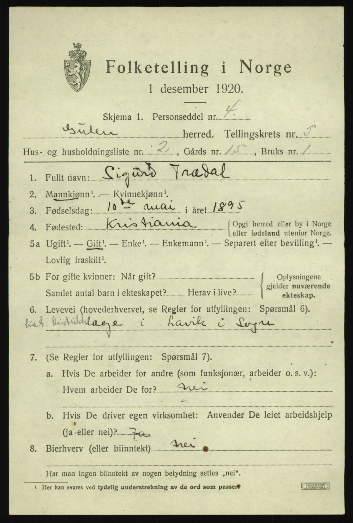 SAB, 1920 census for Gulen, 1920, p. 2109