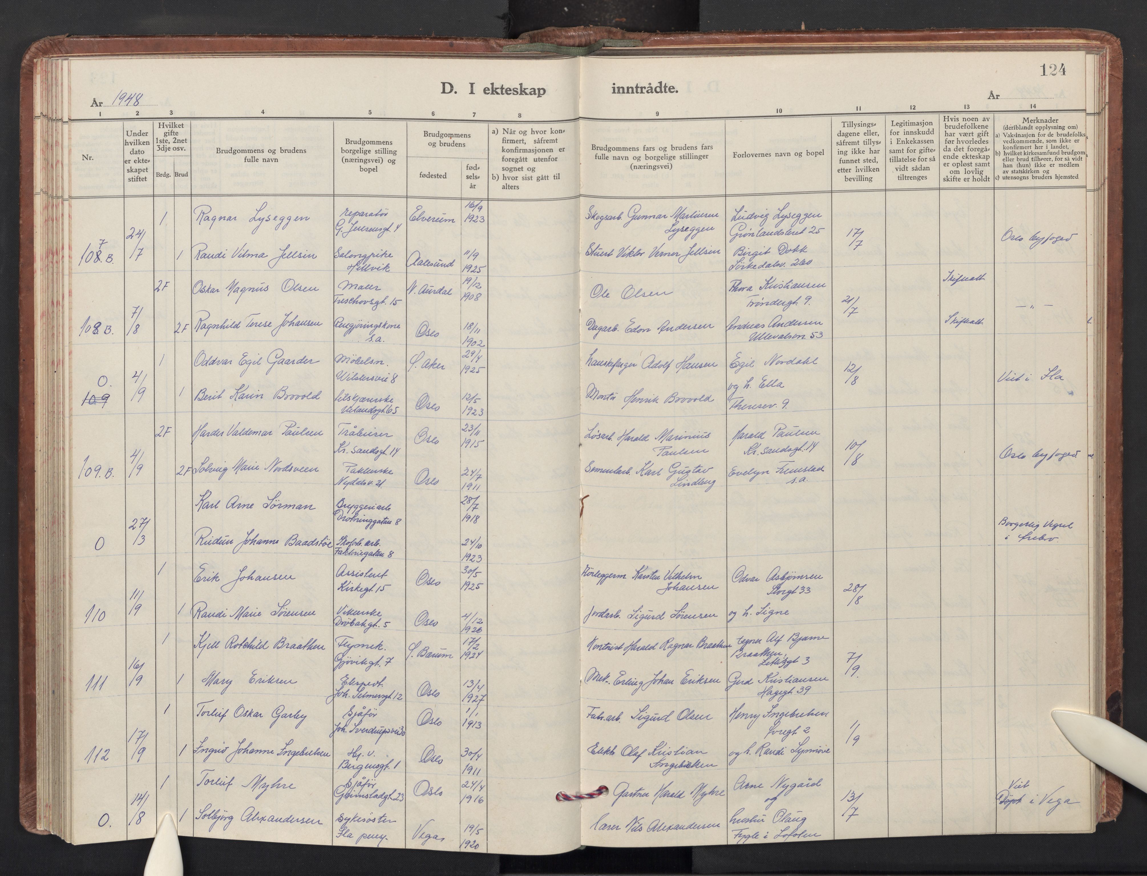 Sagene prestekontor Kirkebøker, AV/SAO-A-10796/F/L0019: Parish register (official) no. 19, 1939-1954, p. 124