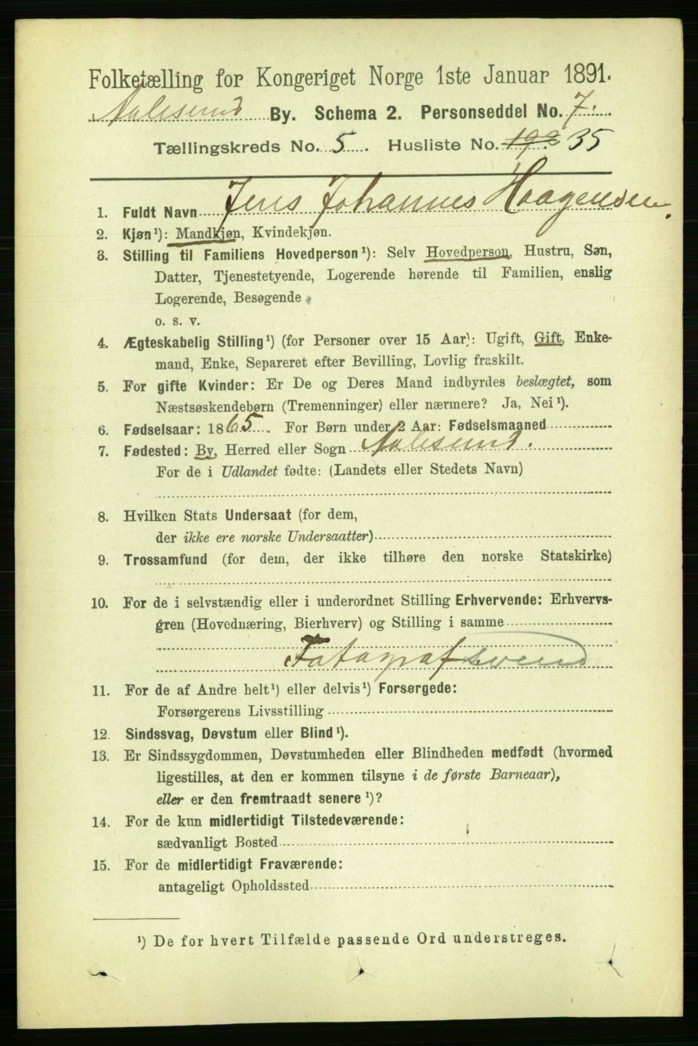 RA, 1891 census for 1501 Ålesund, 1891, p. 4178