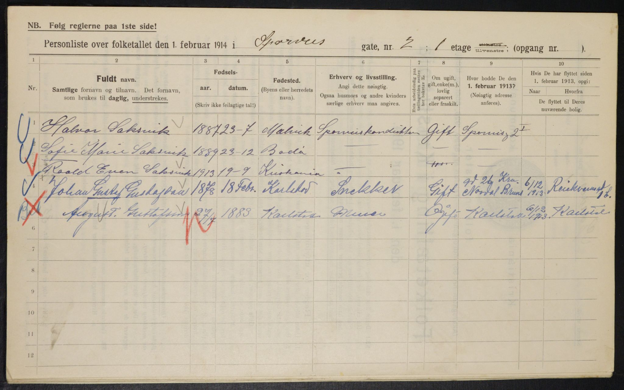 OBA, Municipal Census 1914 for Kristiania, 1914, p. 100325