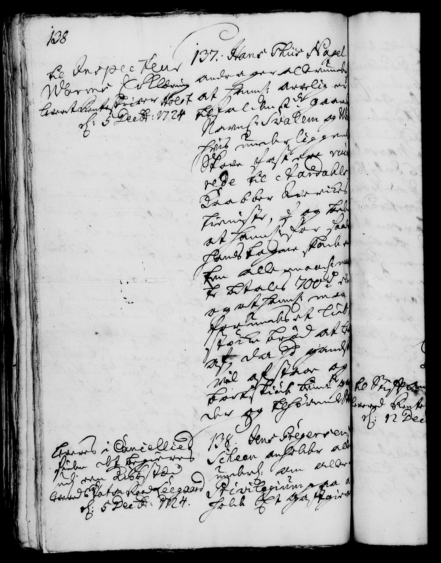 Rentekammeret, Kammerkanselliet, RA/EA-3111/G/Gh/Gha/L0007: Norsk ekstraktmemorialprotokoll (merket RK 53.52), 1724-1725, p. 138