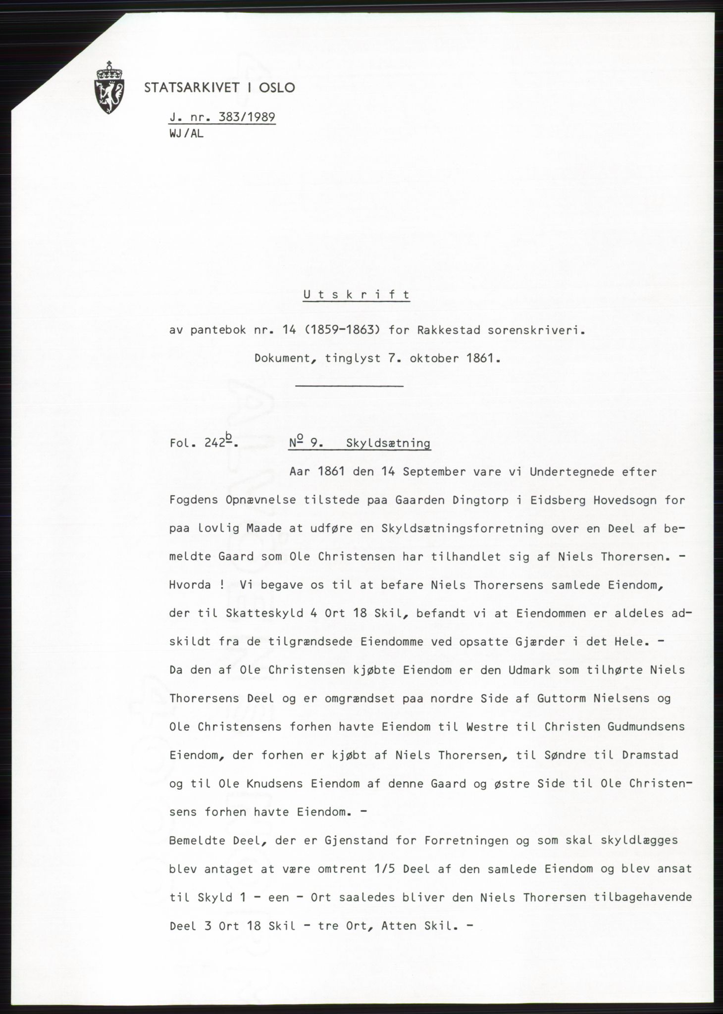 Statsarkivet i Oslo, AV/SAO-A-10621/Z/Zd/L0047: Avskrifter, j.nr 52-4422/1989, 1989, p. 26