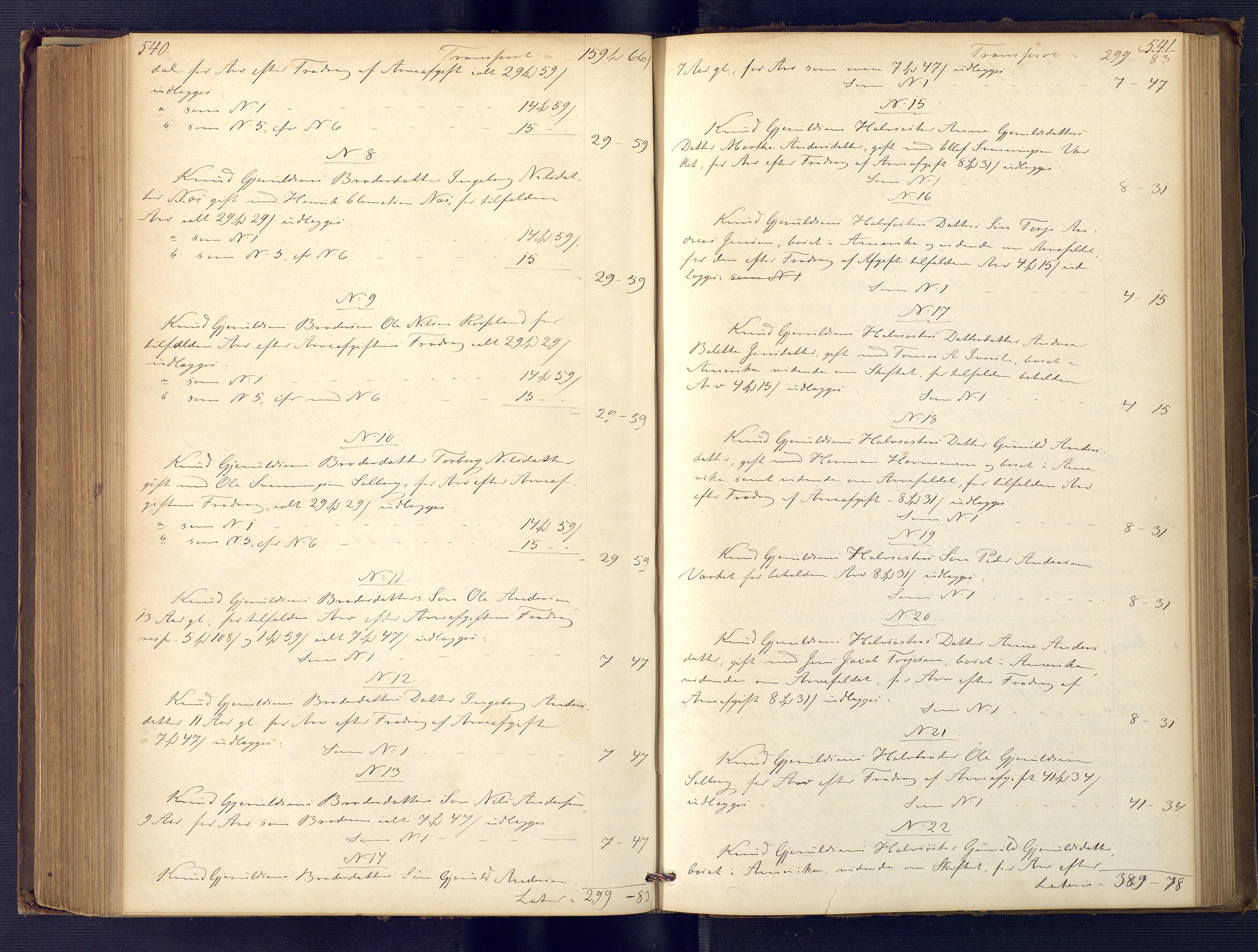 Holt sorenskriveri, AV/SAK-1221-0002/H/Hc/L0030: Skifteutlodningsprotokoll nr. 5, 1863-1869, p. 540-541