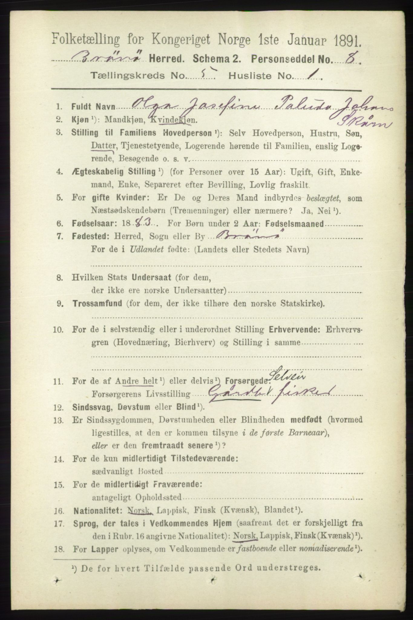 RA, 1891 census for 1814 Brønnøy, 1891, p. 2470