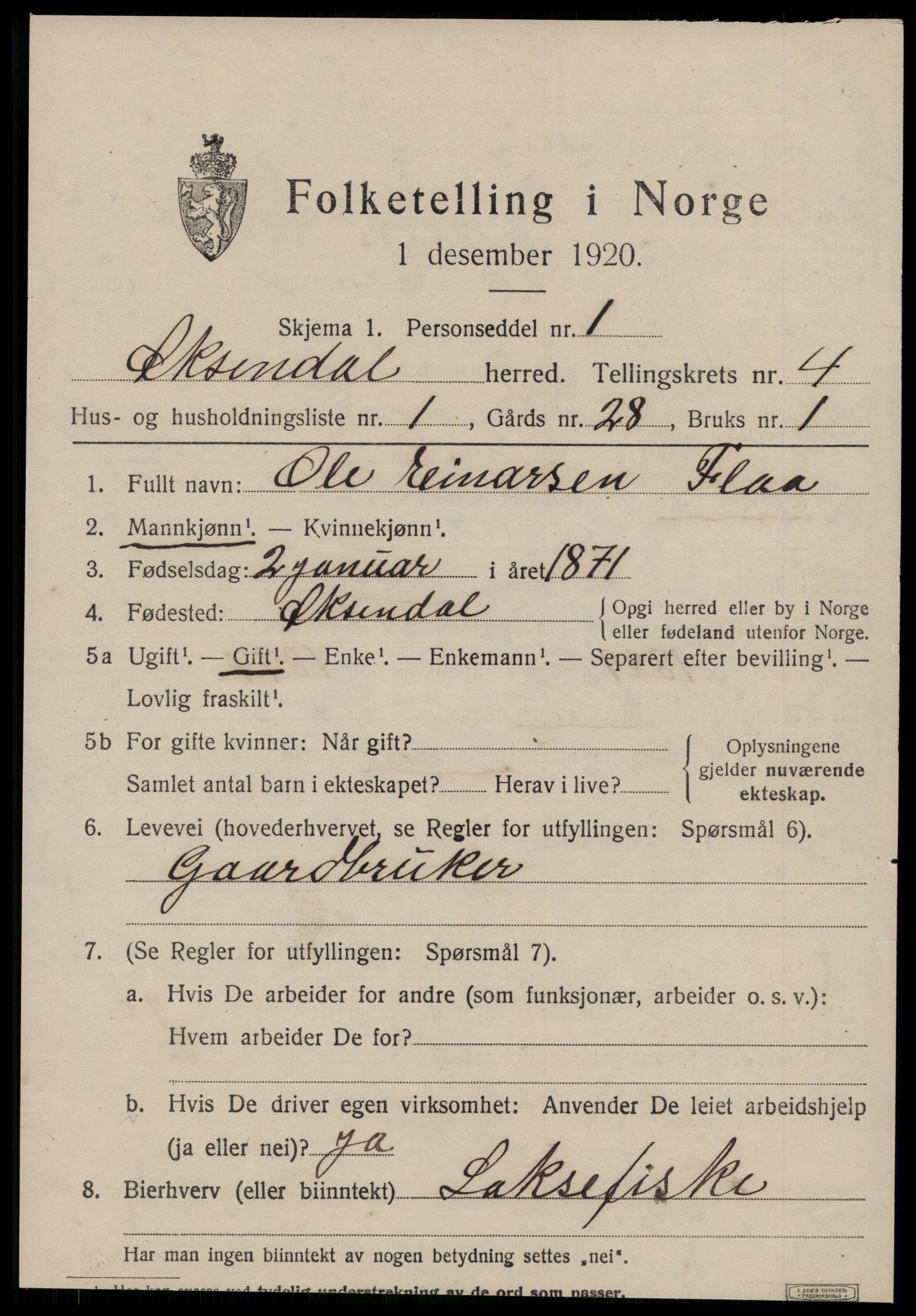 SAT, 1920 census for Øksendal, 1920, p. 1267