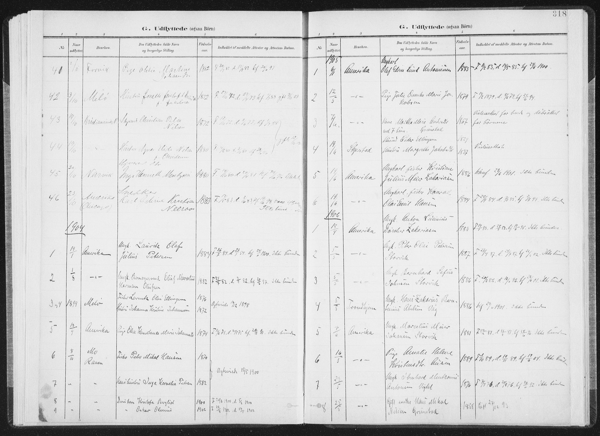 Ministerialprotokoller, klokkerbøker og fødselsregistre - Nordland, SAT/A-1459/805/L0103: Parish register (official) no. 805A08II, 1900-1909, p. 318