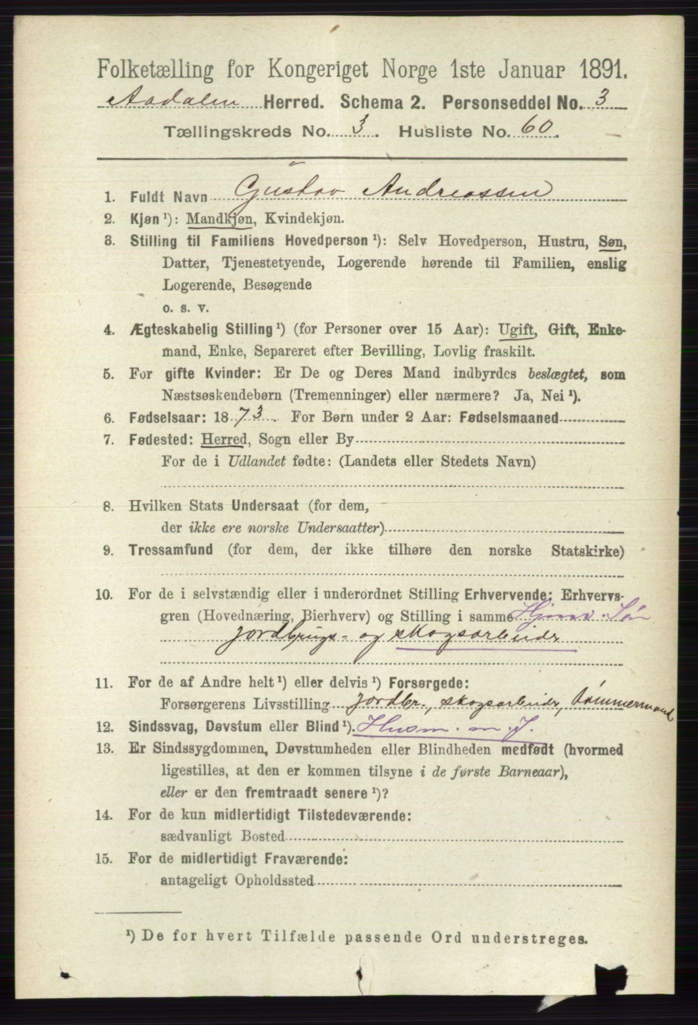 RA, 1891 census for 0614 Ådal, 1891, p. 1446