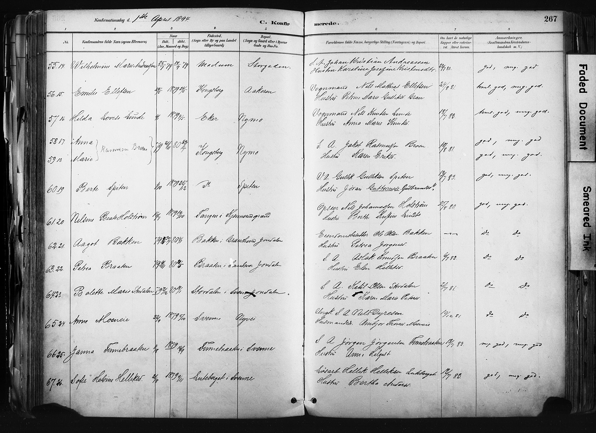 Kongsberg kirkebøker, AV/SAKO-A-22/F/Fb/L0002: Parish register (official) no. II 2, 1886-1896, p. 267