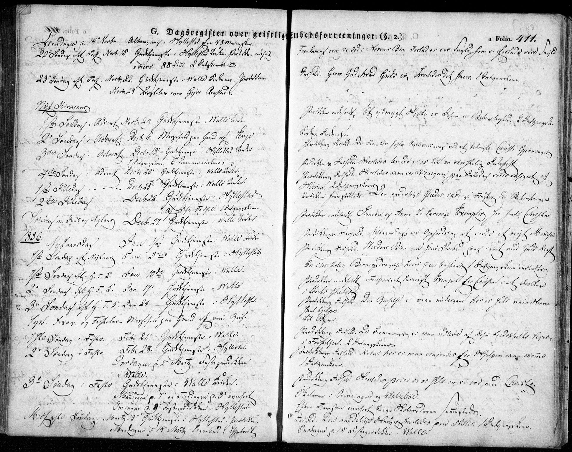 Valle sokneprestkontor, SAK/1111-0044/F/Fa/Fac/L0006: Parish register (official) no. A 6, 1831-1853, p. 411