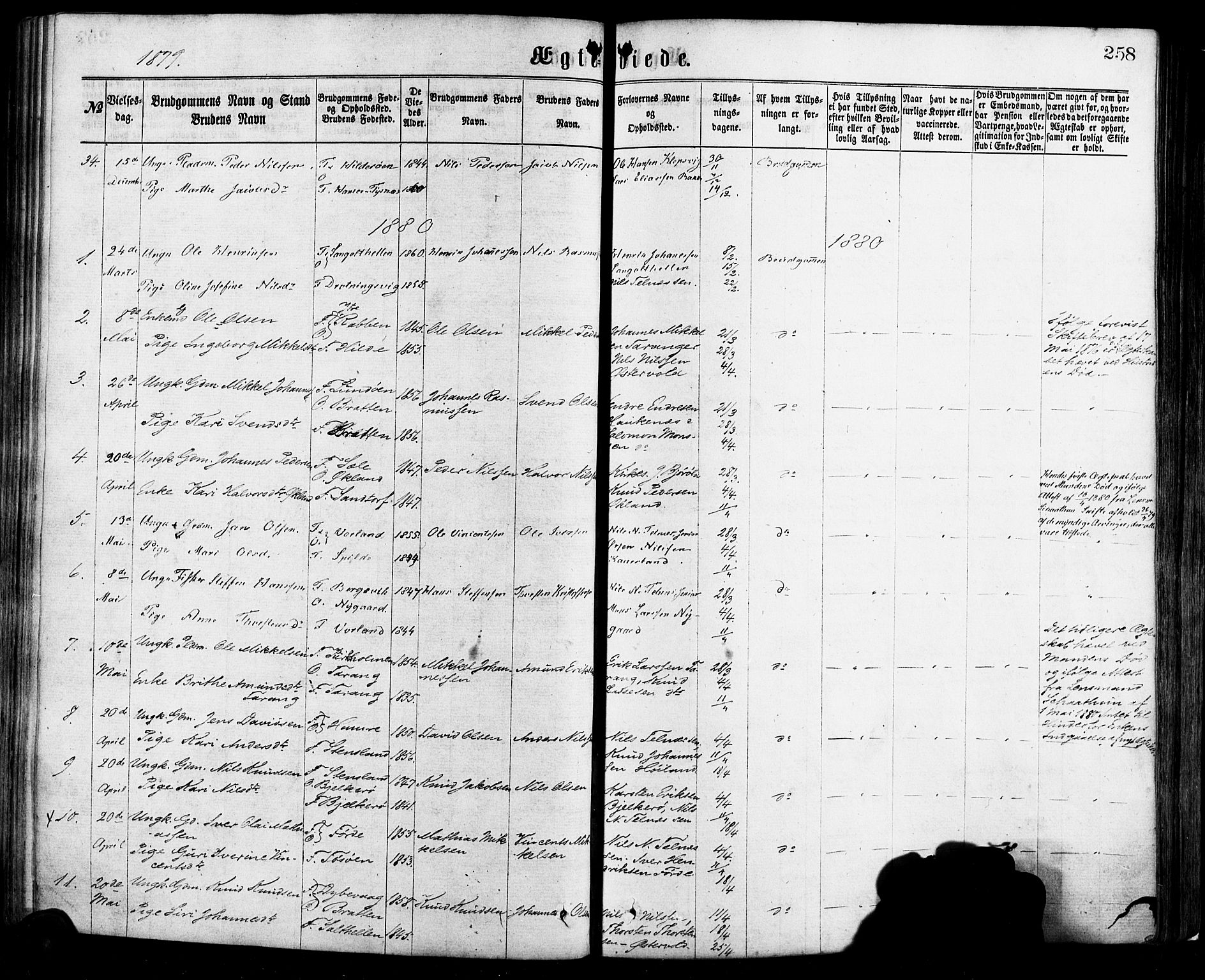 Sund sokneprestembete, SAB/A-99930: Parish register (official) no. A 15, 1867-1881, p. 258