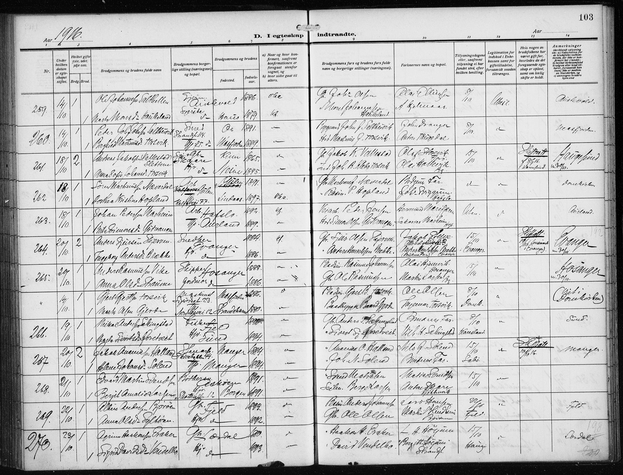 Nykirken Sokneprestembete, SAB/A-77101/H/Haa/L0036: Parish register (official) no. D 6, 1913-1918, p. 103