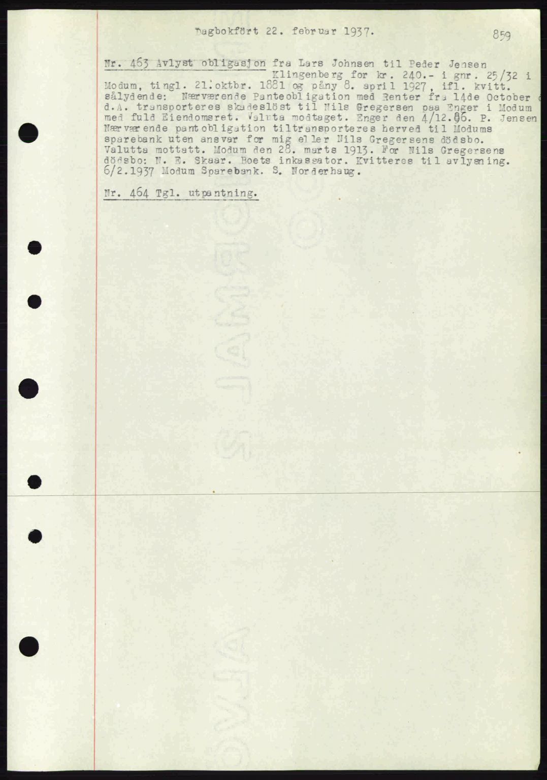 Eiker, Modum og Sigdal sorenskriveri, SAKO/A-123/G/Ga/Gab/L0034: Mortgage book no. A4, 1936-1937, Diary no: : 463/1937