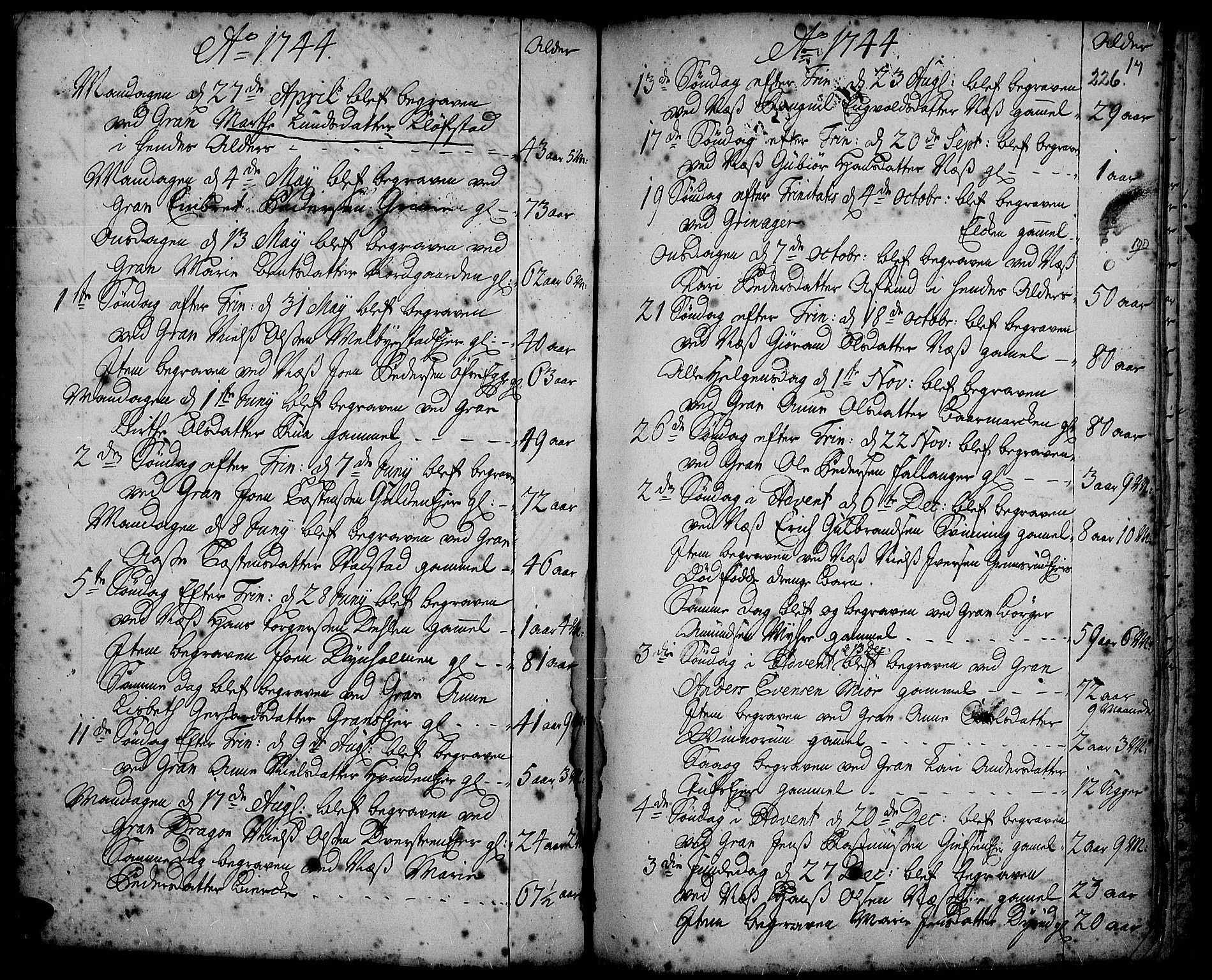 Gran prestekontor, SAH/PREST-112/H/Ha/Haa/L0002: Parish register (official) no. 2, 1732-1744, p. 226