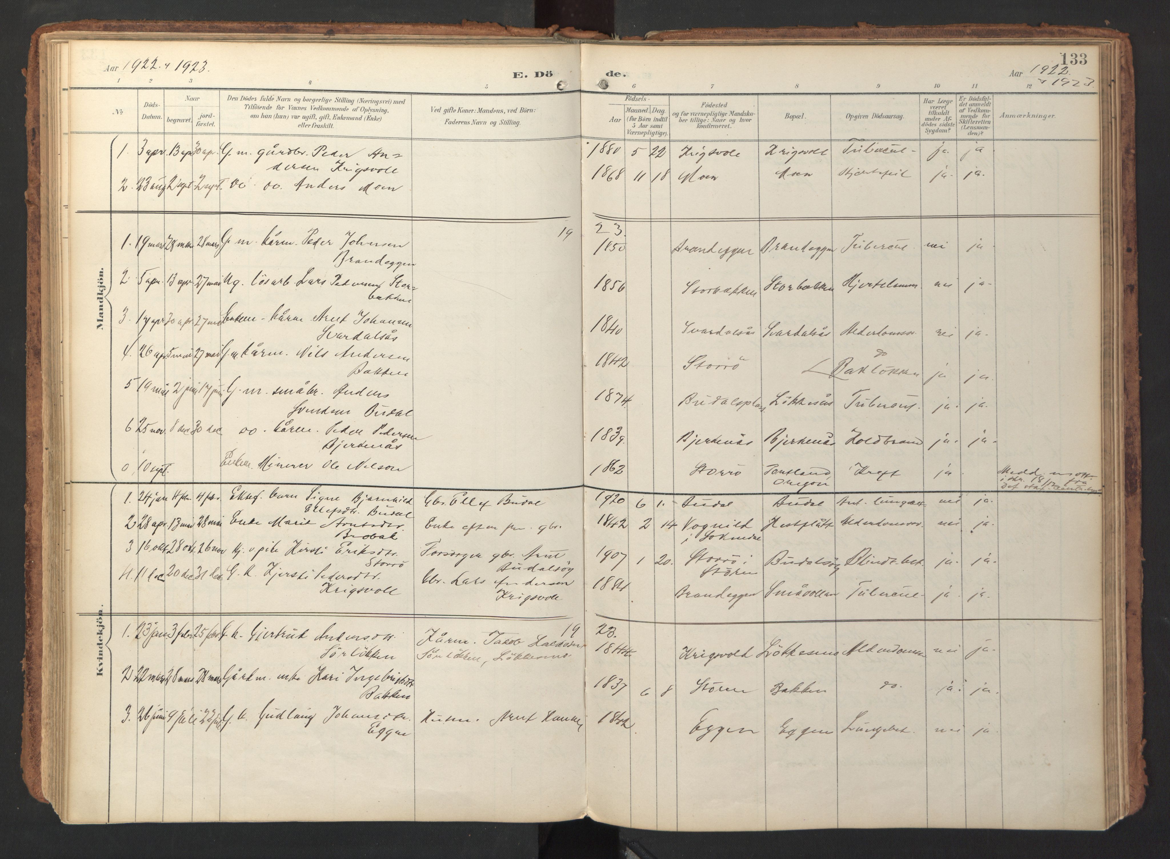 Ministerialprotokoller, klokkerbøker og fødselsregistre - Sør-Trøndelag, SAT/A-1456/690/L1050: Parish register (official) no. 690A01, 1889-1929, p. 133