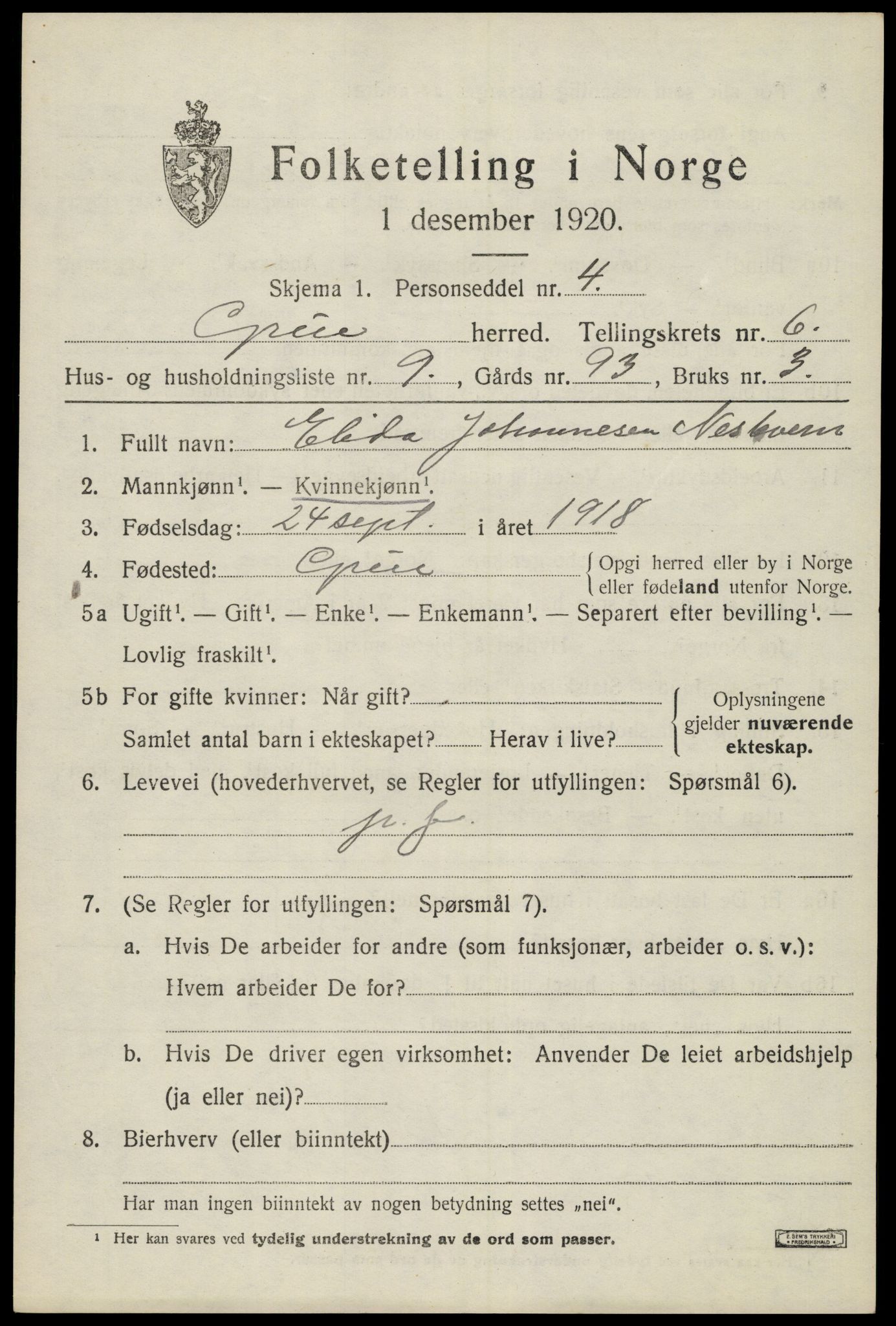 SAH, 1920 census for Grue, 1920, p. 6031