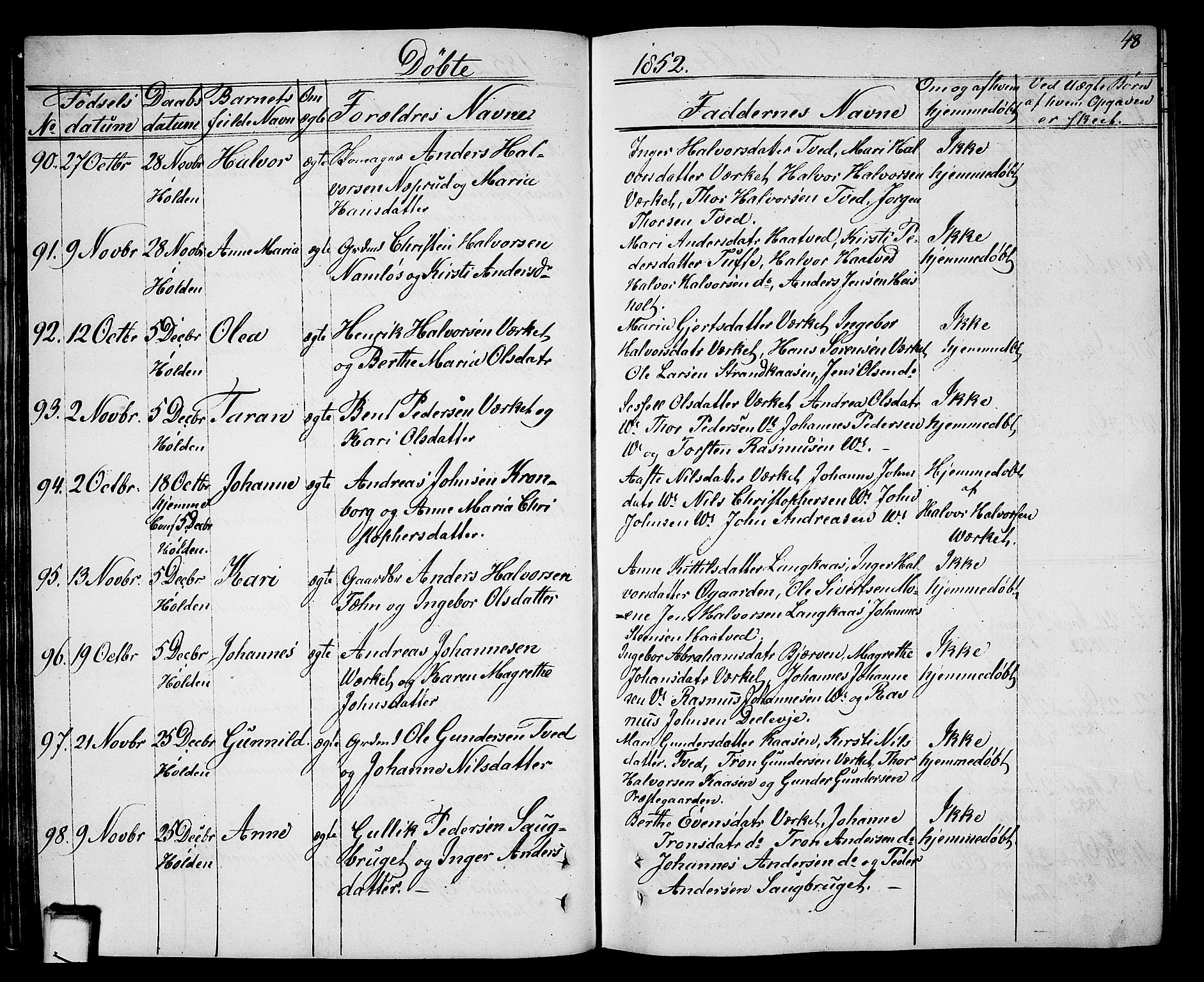 Holla kirkebøker, AV/SAKO-A-272/G/Ga/L0003: Parish register (copy) no. I 3, 1849-1866, p. 48