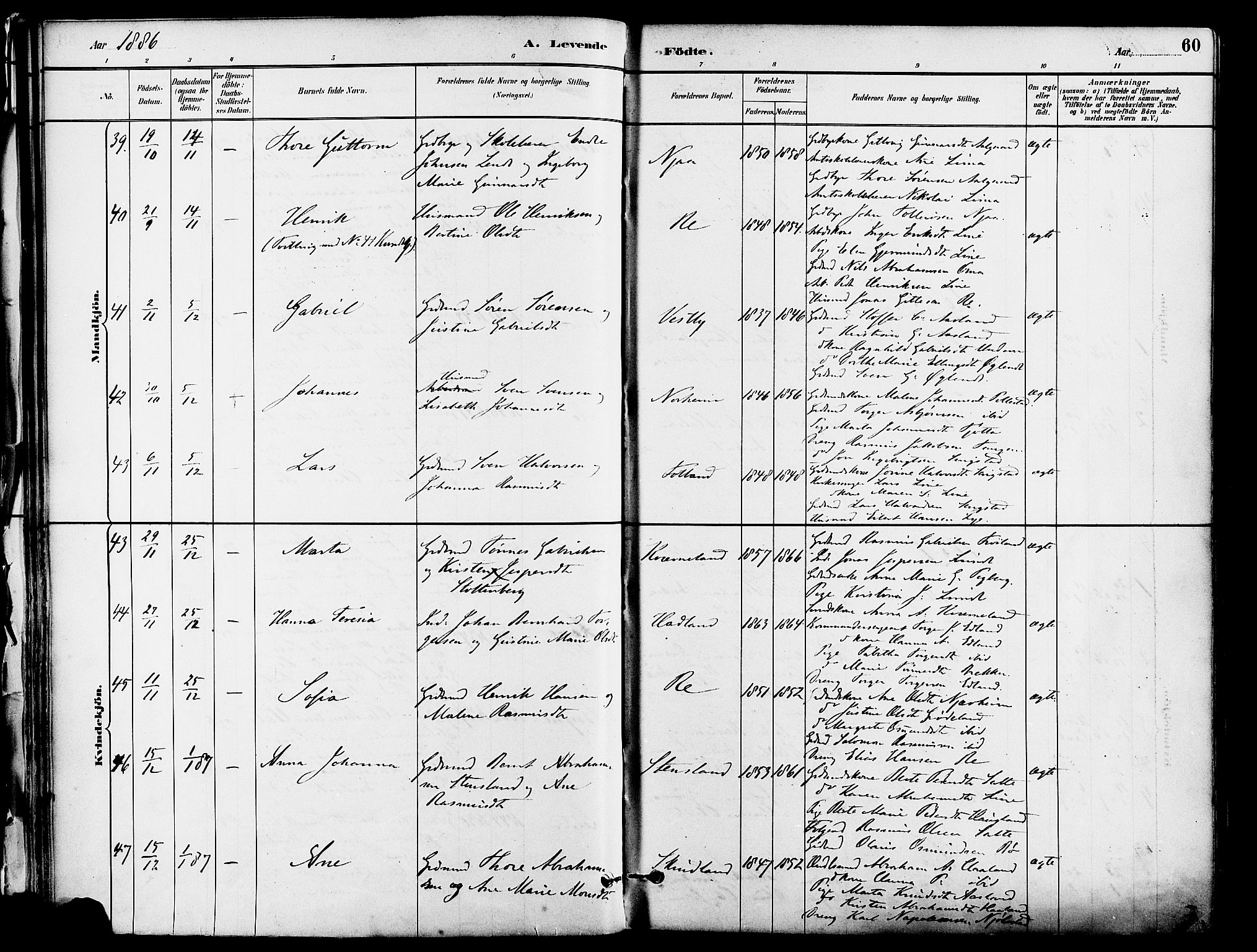 Lye sokneprestkontor, AV/SAST-A-101794/001/30BA/L0009: Parish register (official) no. A 8, 1881-1892, p. 60