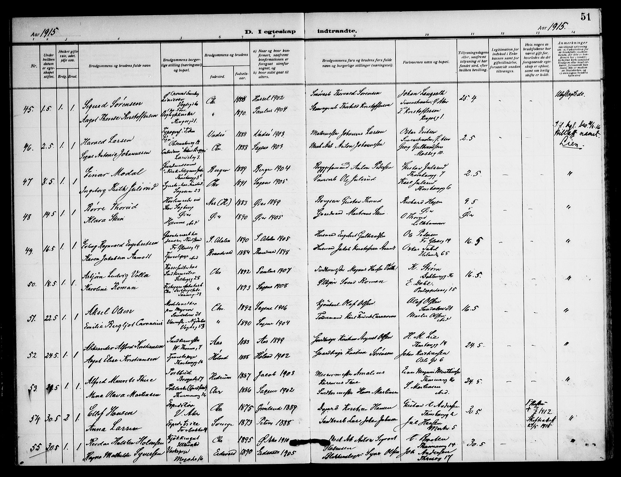 Sagene prestekontor Kirkebøker, AV/SAO-A-10796/F/L0009: Parish register (official) no. 9, 1911-1920, p. 51