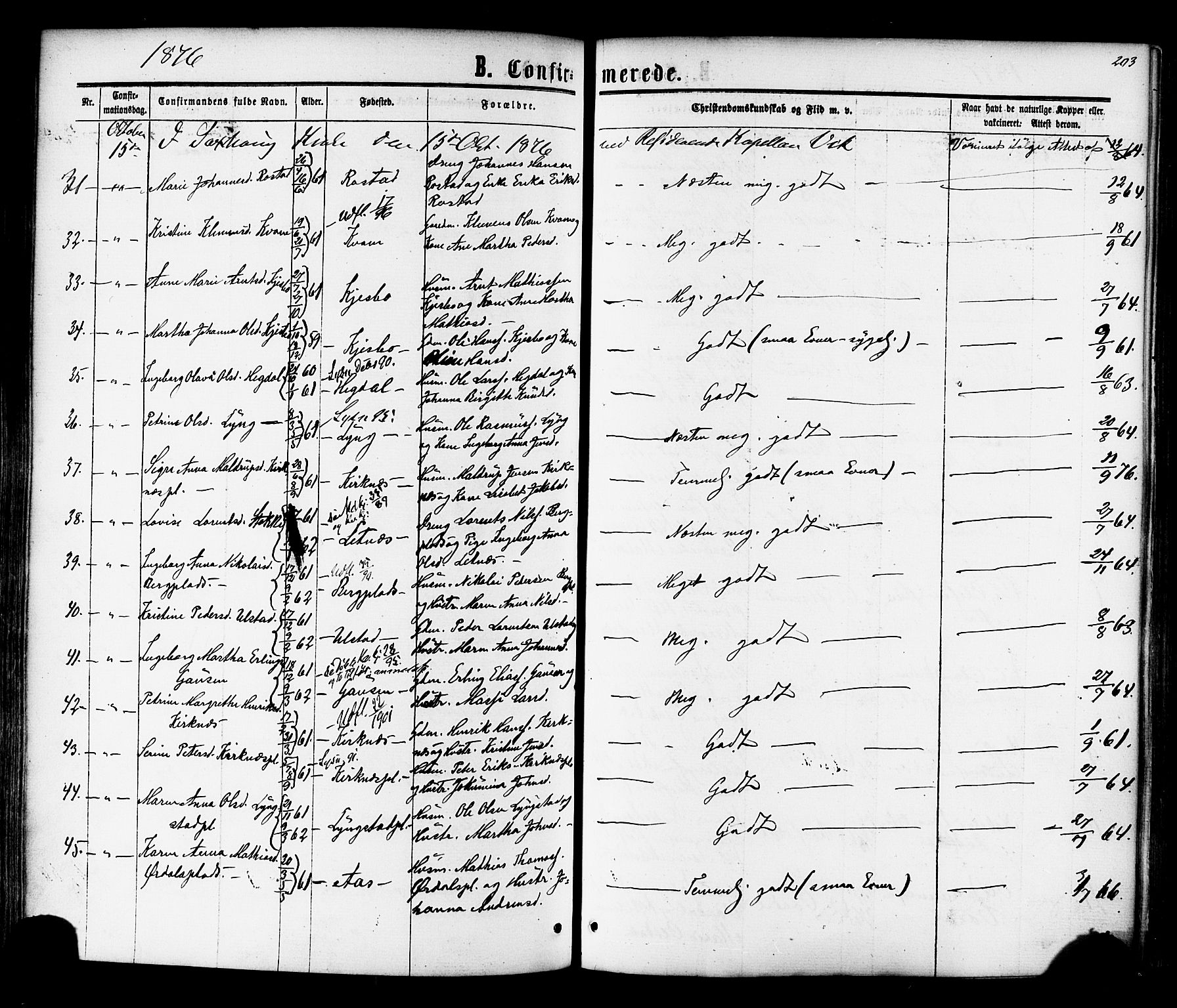 Ministerialprotokoller, klokkerbøker og fødselsregistre - Nord-Trøndelag, SAT/A-1458/730/L0284: Parish register (official) no. 730A09, 1866-1878, p. 203