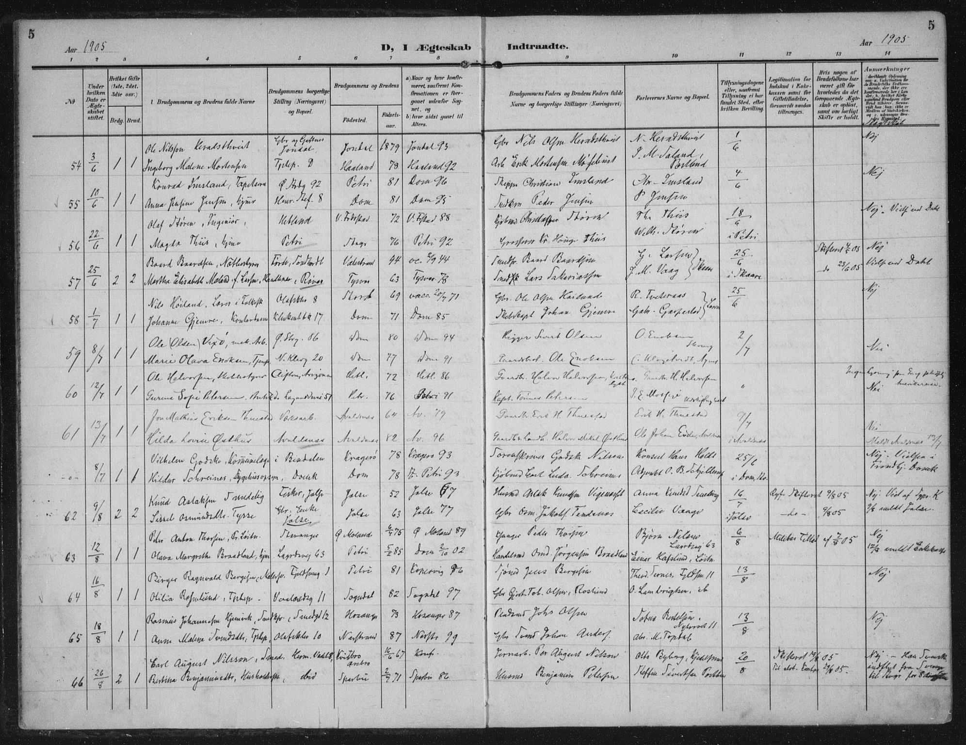 Domkirken sokneprestkontor, AV/SAST-A-101812/002/A/L0016: Parish register (official) no. A 33, 1905-1922, p. 5