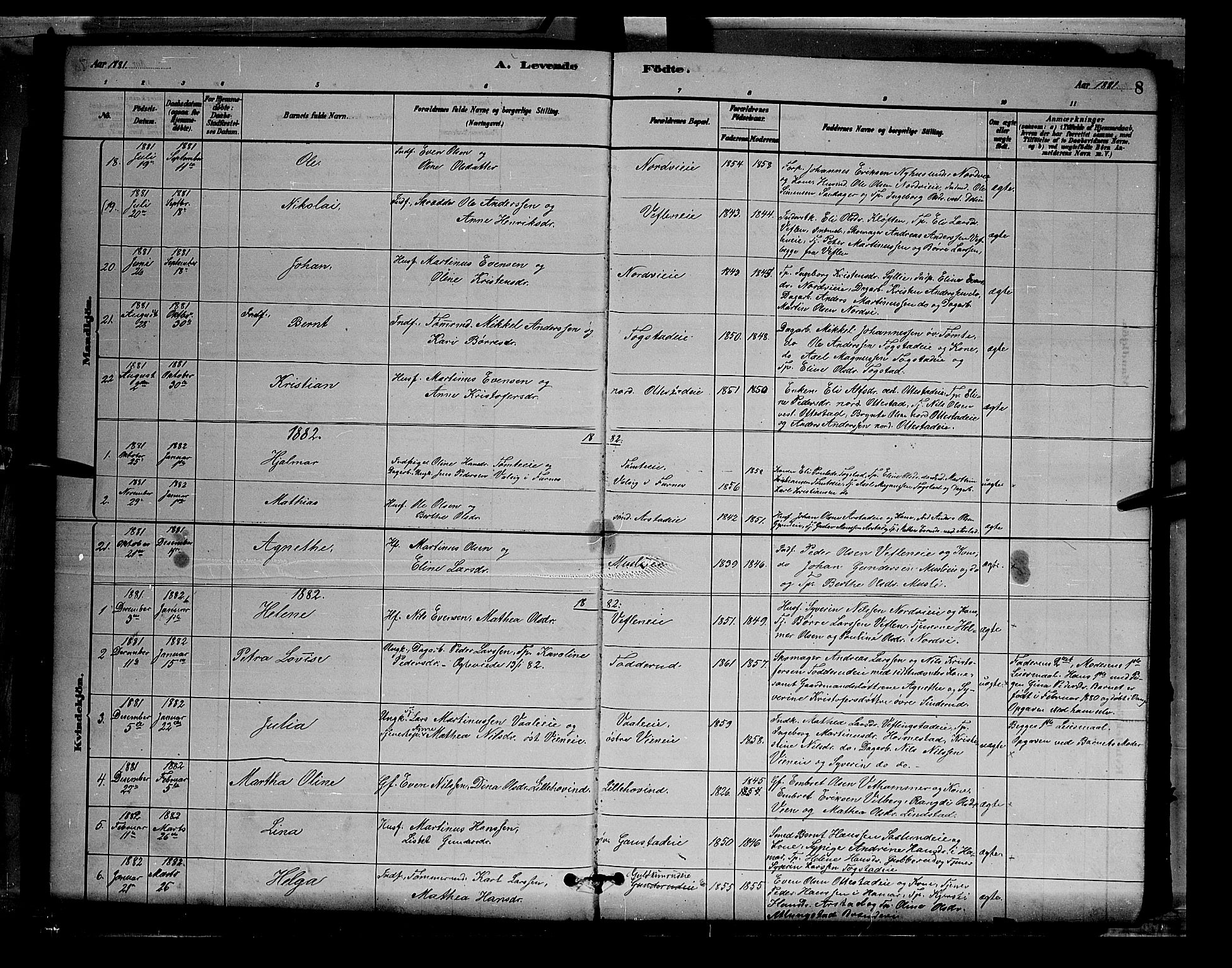 Stange prestekontor, SAH/PREST-002/L/L0007: Parish register (copy) no. 7, 1880-1893, p. 8